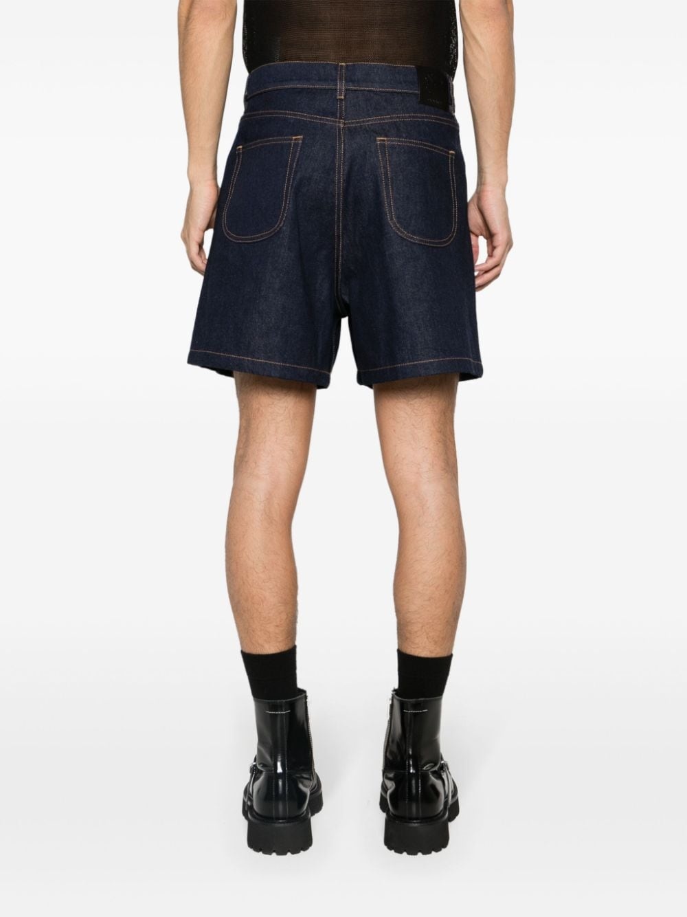 logo-patch cotton denim shorts - 4