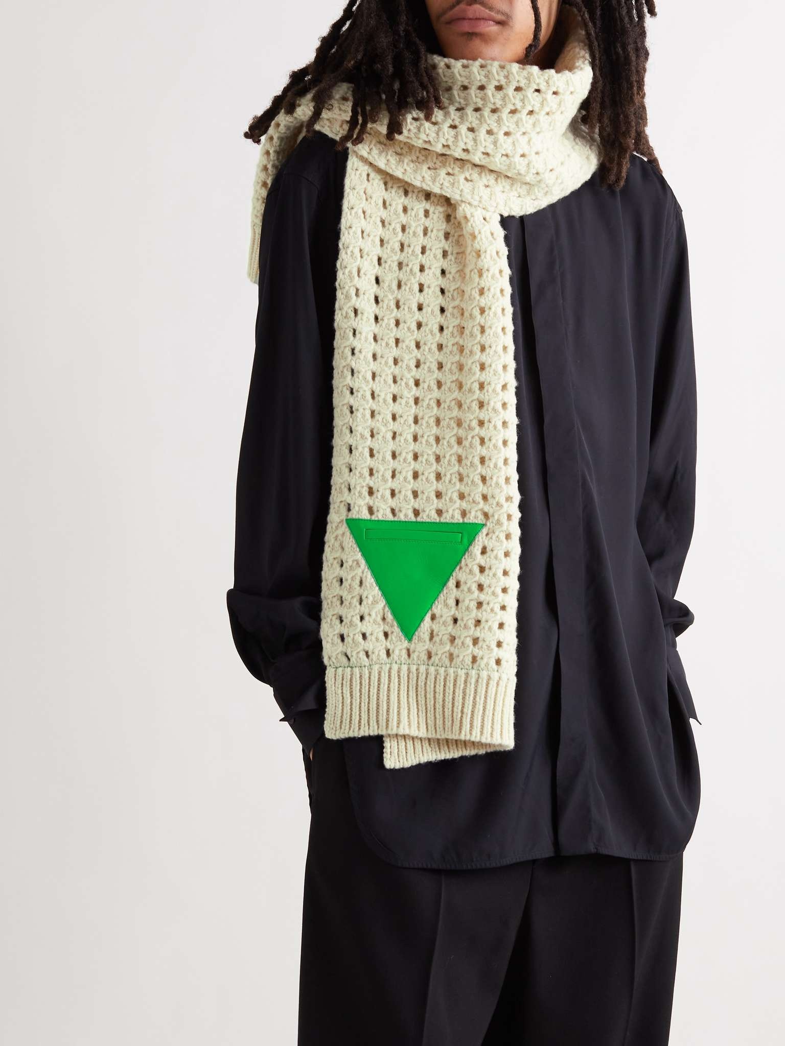 Leather-Trimmed Open-Knit Wool Scarf - 2