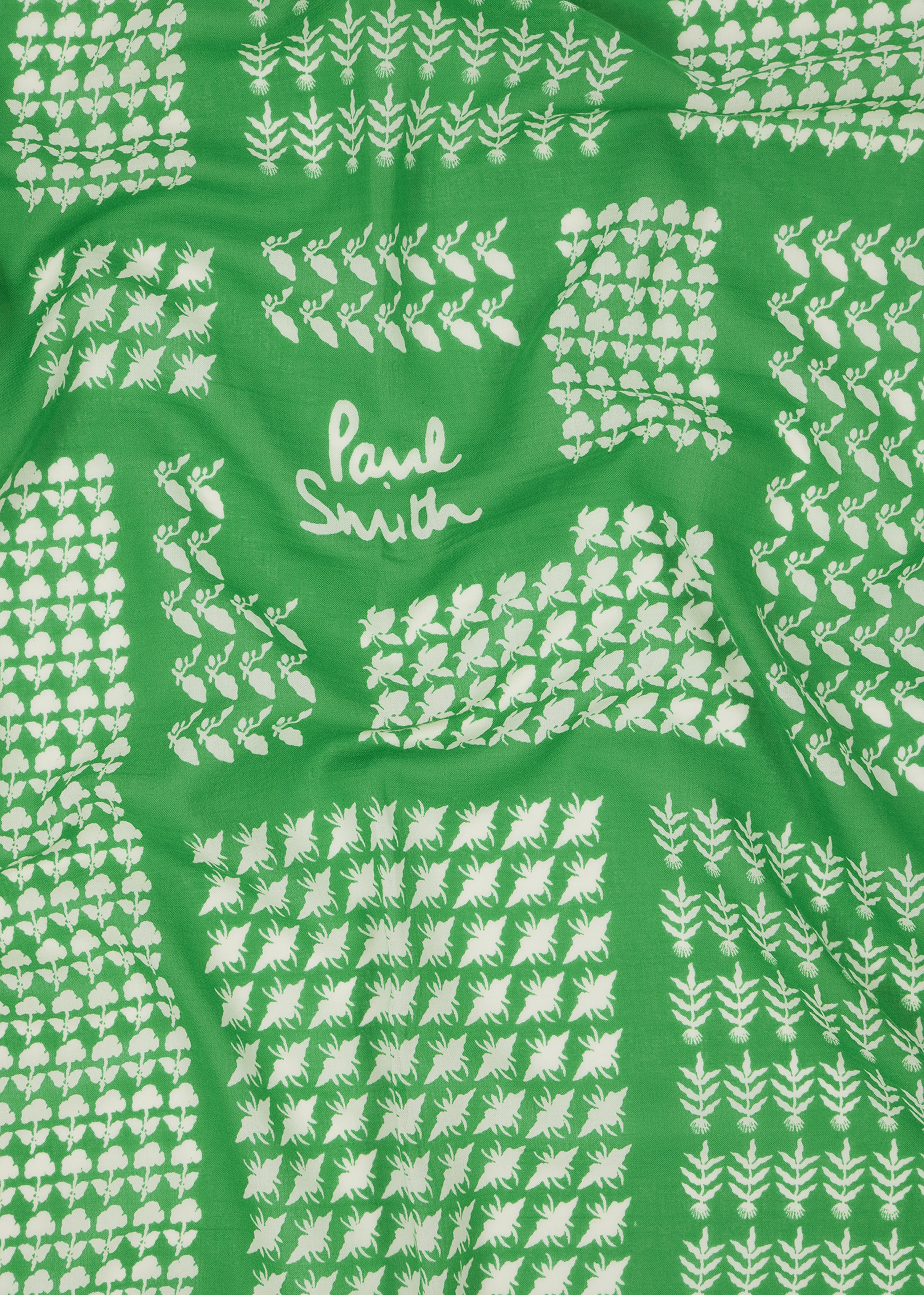 Green Contrast Motif 'Bandana' Cotton Scarf - 4