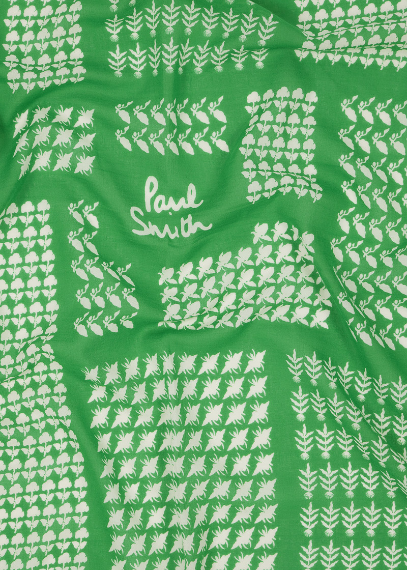 Green Contrast Motif 'Bandana' Cotton Scarf 4
