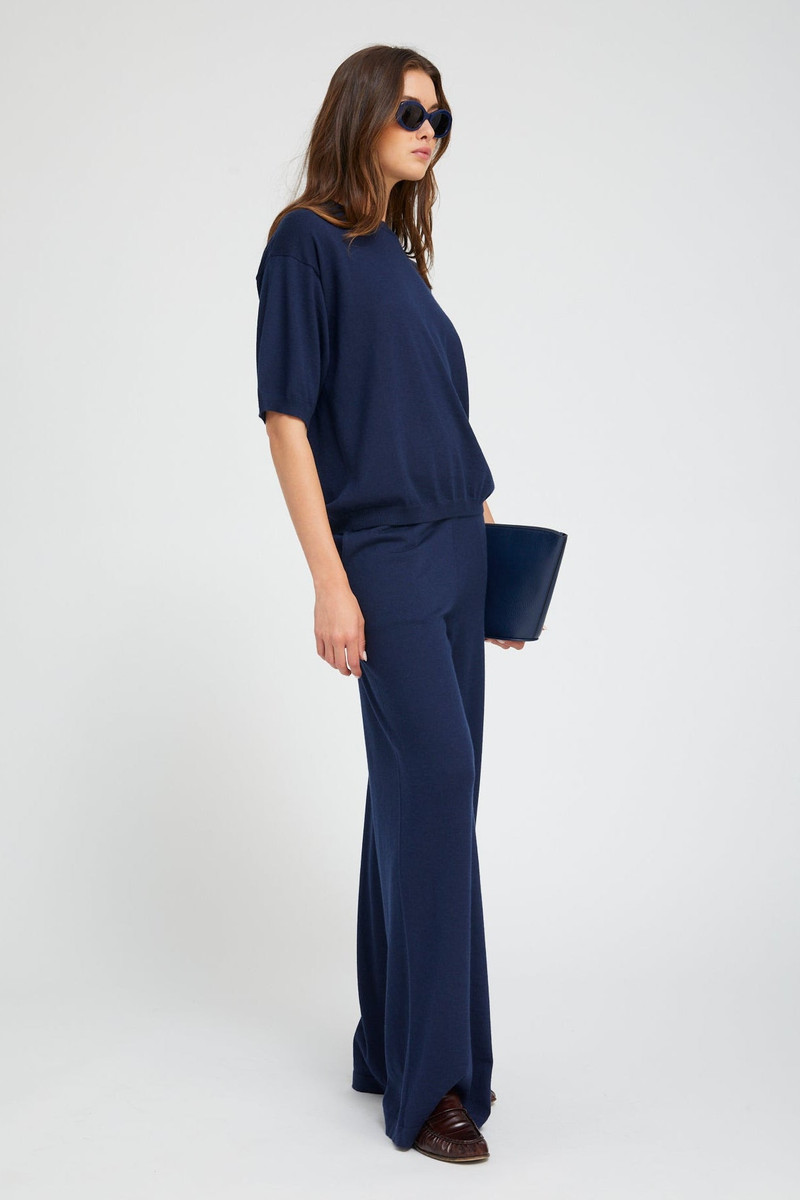 SPRWMN NAVY CASHMERE WIDE LEG PANTS outlook