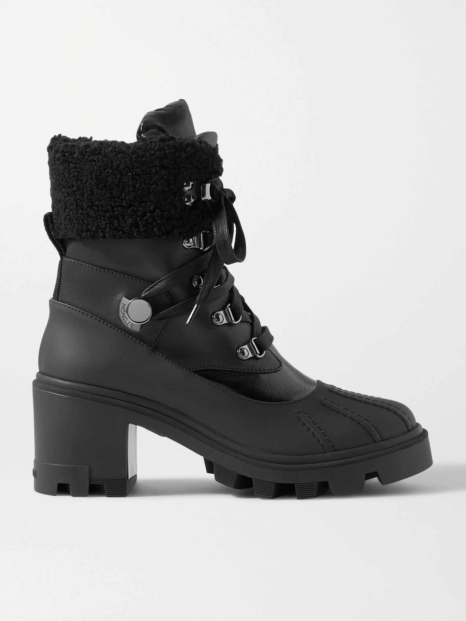 Corinne leather and faux shearling-trimmed rubber ankle boots Black - 1