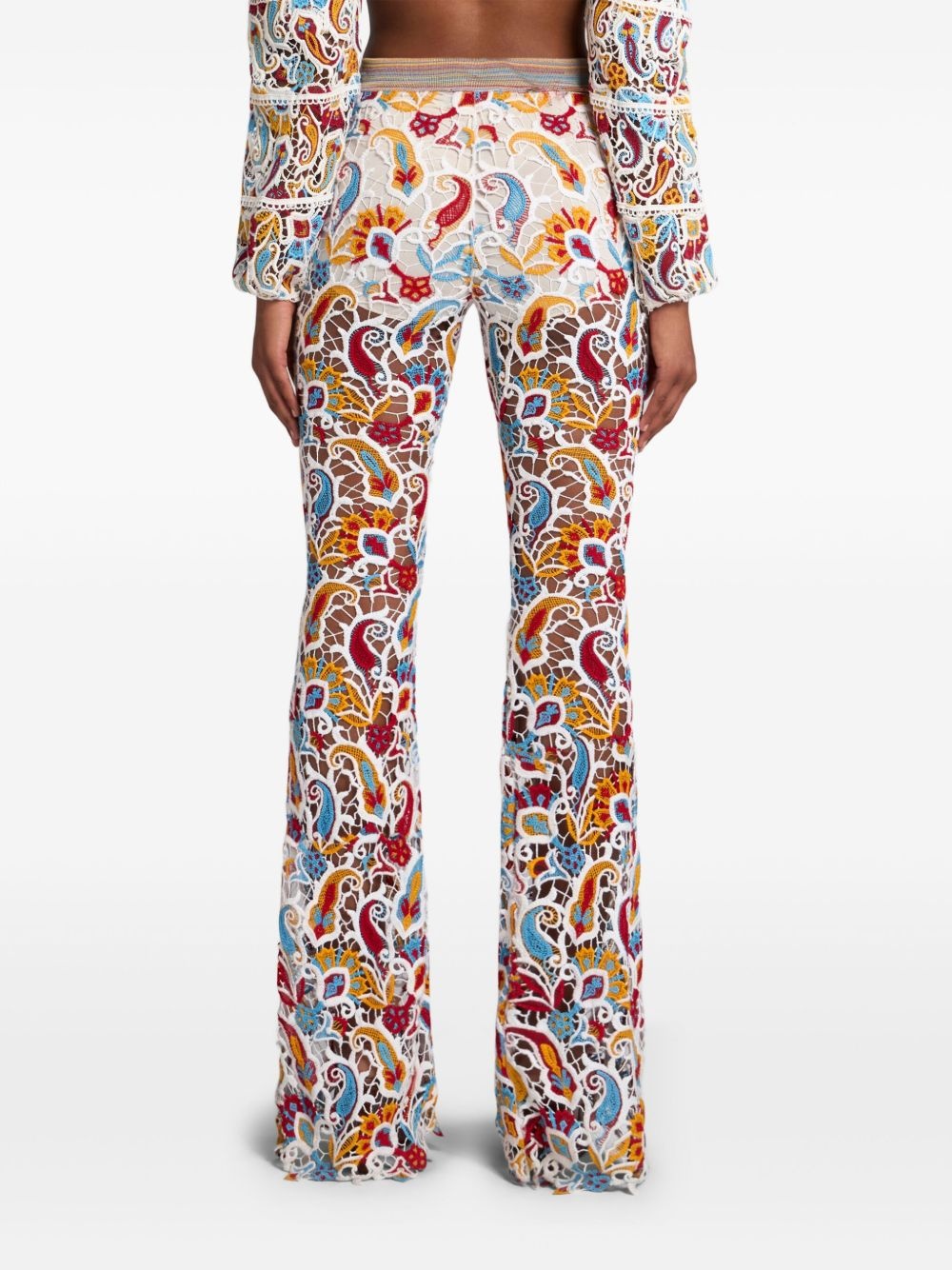 paisley-macramé flared trousers - 4