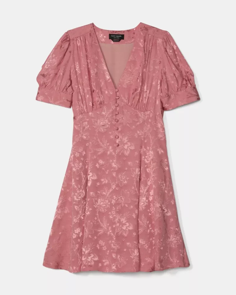 Fluid Jacquard Puff Sleeve Mini Dress - 1