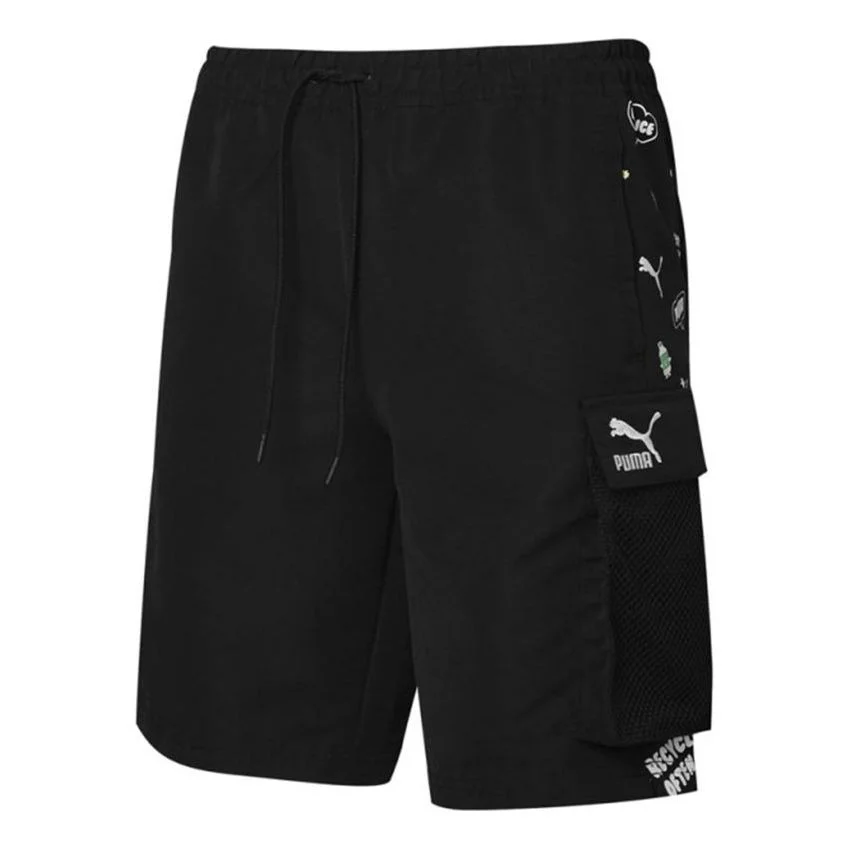 PUMA 인식 화물 짠 반바지 '블랙 화이트' 532038-01 - 1