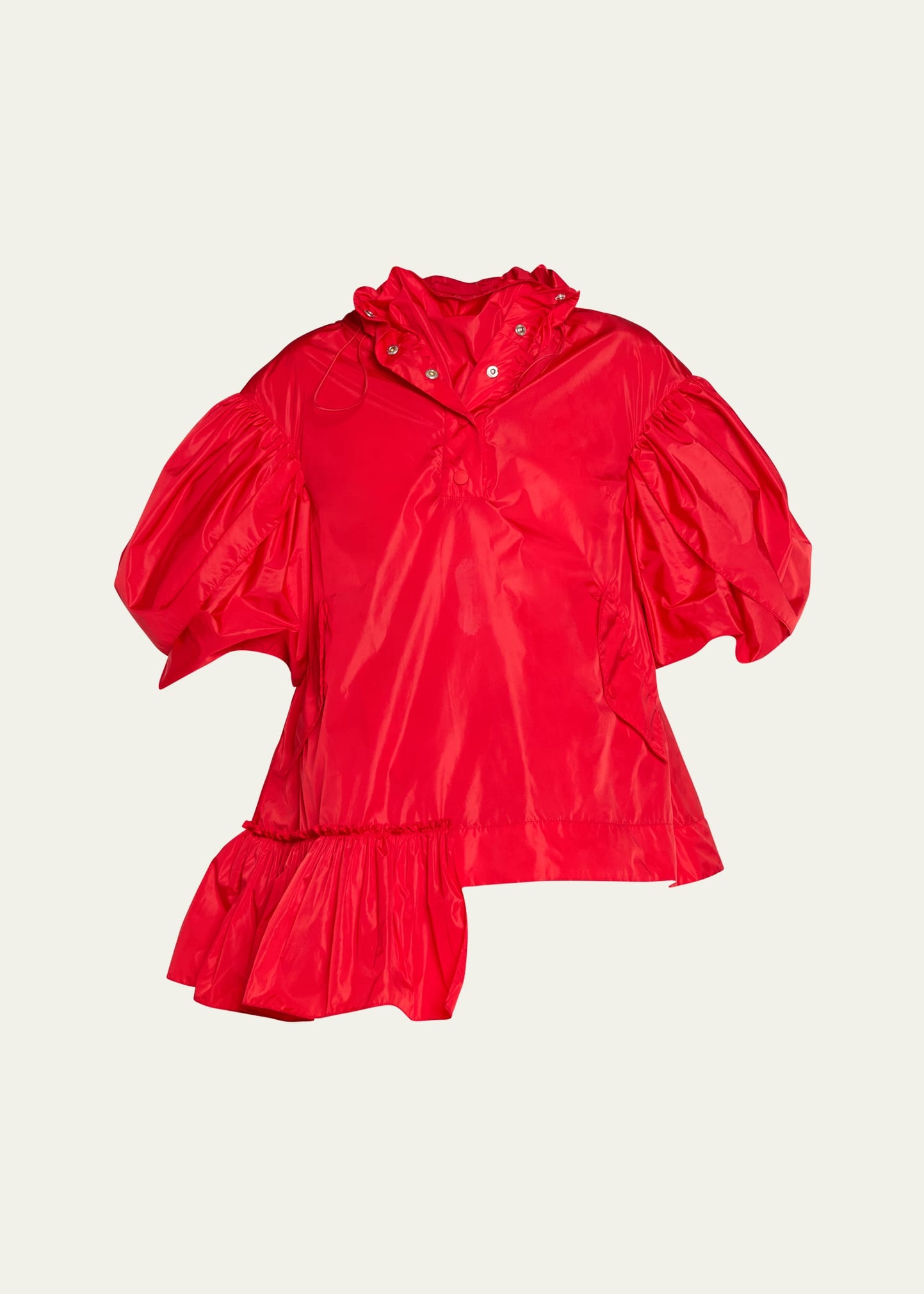 Hooded Ruffle Detail Petal Sleeve Asymmetric Jacket - 1