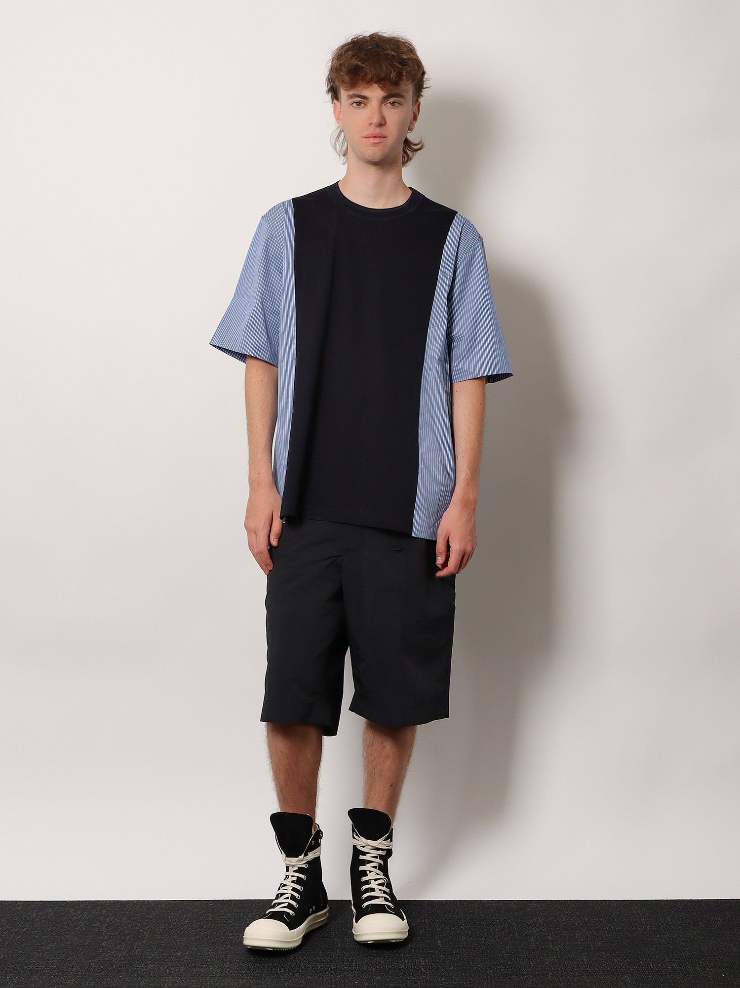 Sacai Men Cotton Jersey T-Shirt With Popeline Inserts - 2
