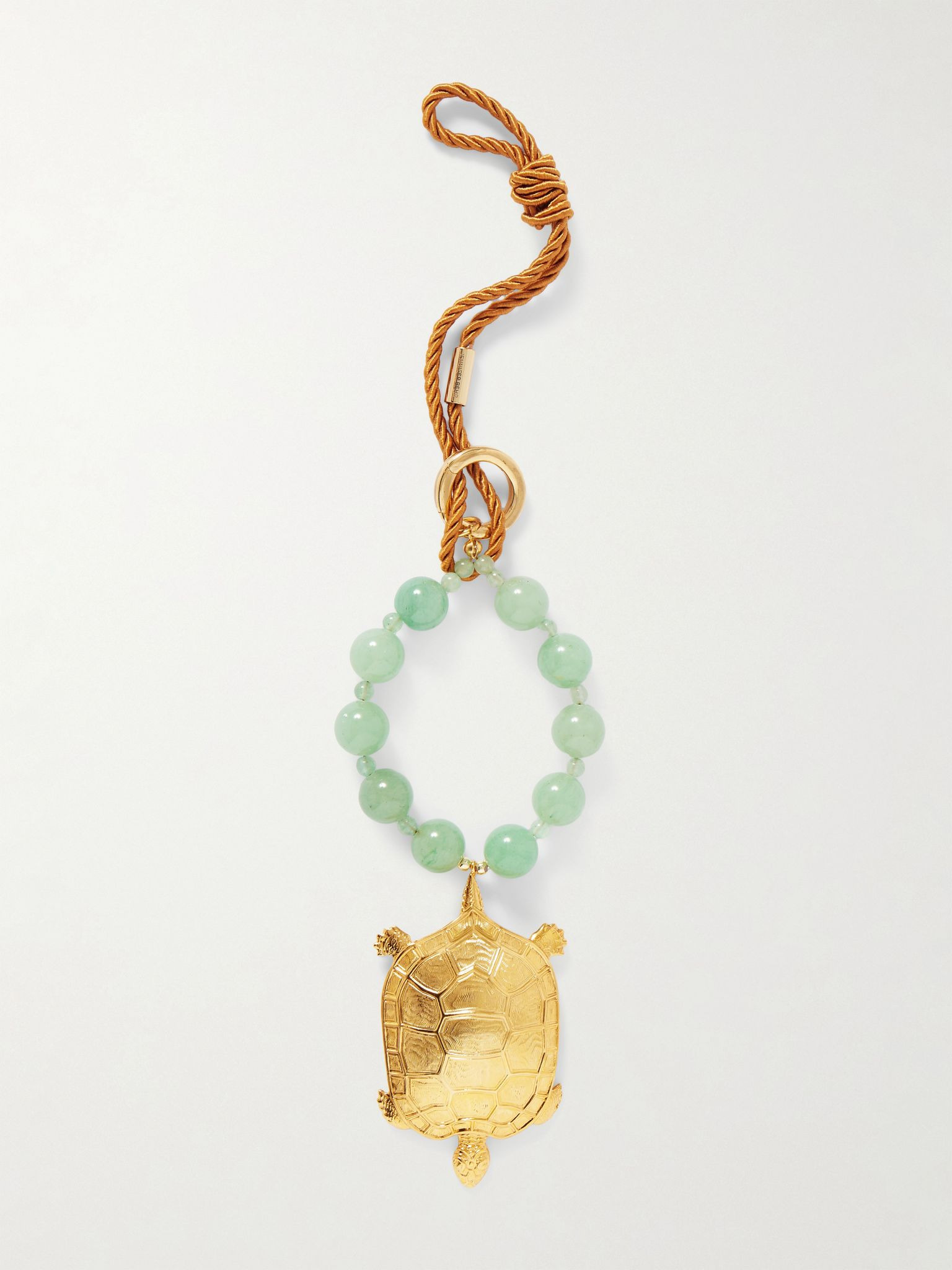 Turtle gold-plated, aventurine and cord keychain Green - 1