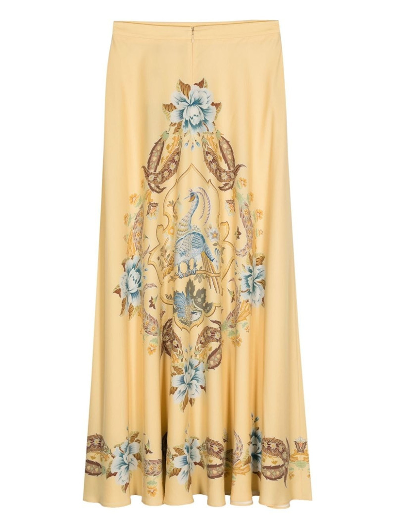Etro illustration-print silk skirt outlook