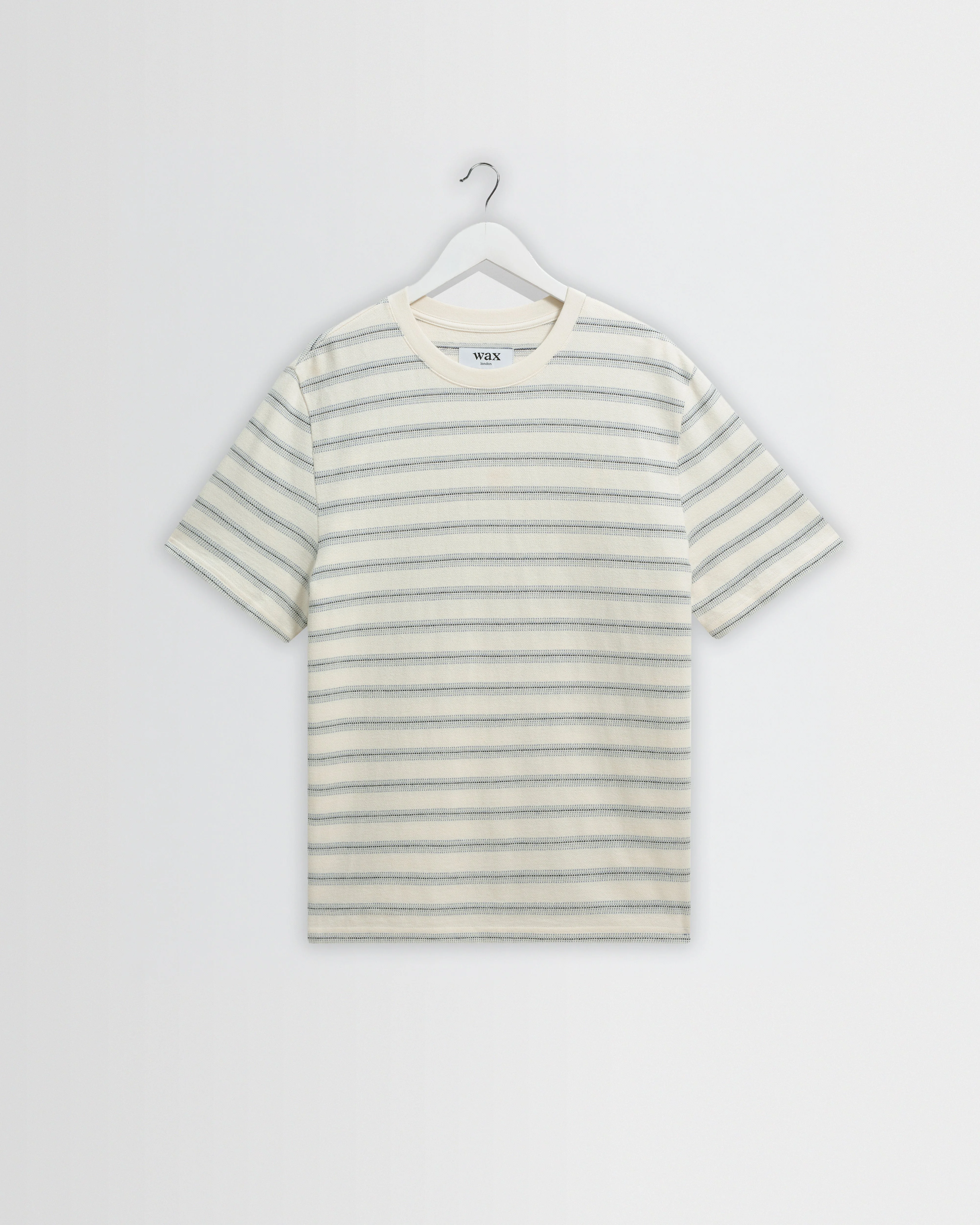 Dean - Ecru And Blue Stitch Stripe Organic Cotton T-Shirt - 1