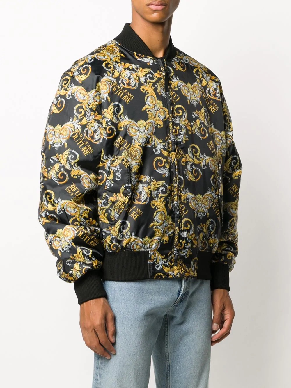 baroque print bomber jacket - 3