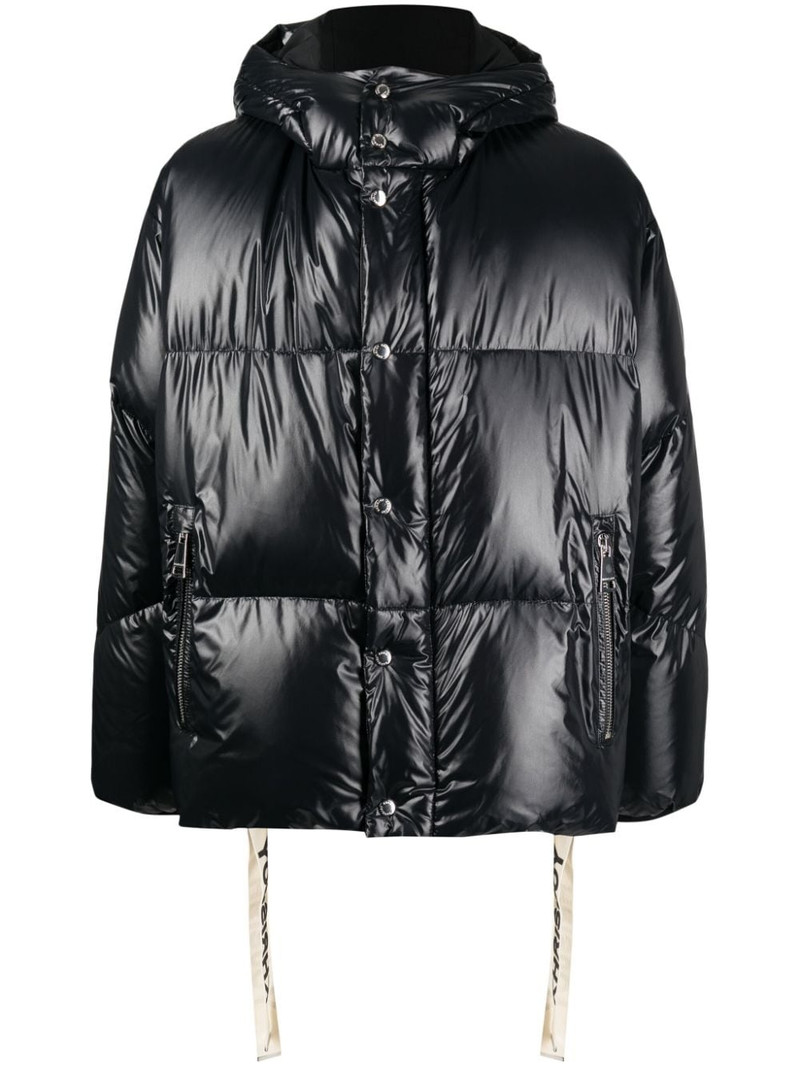 logo-tape detail hooded padded jacket 1