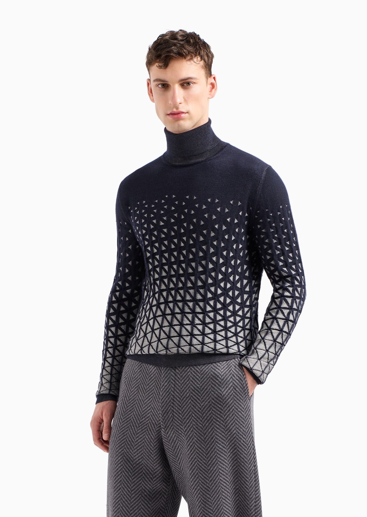 Plated jacquard wool and viscose rollneck jumper - 2