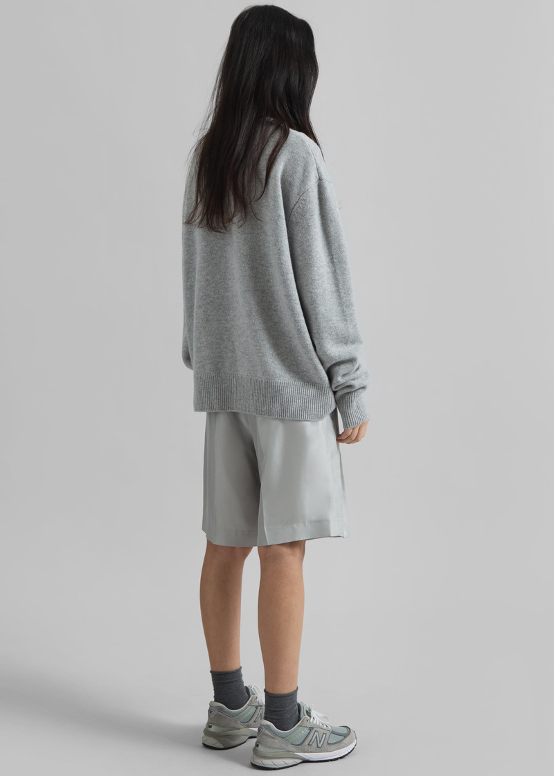 Marfa Pleated Silk Bermuda Shorts - Grey 7