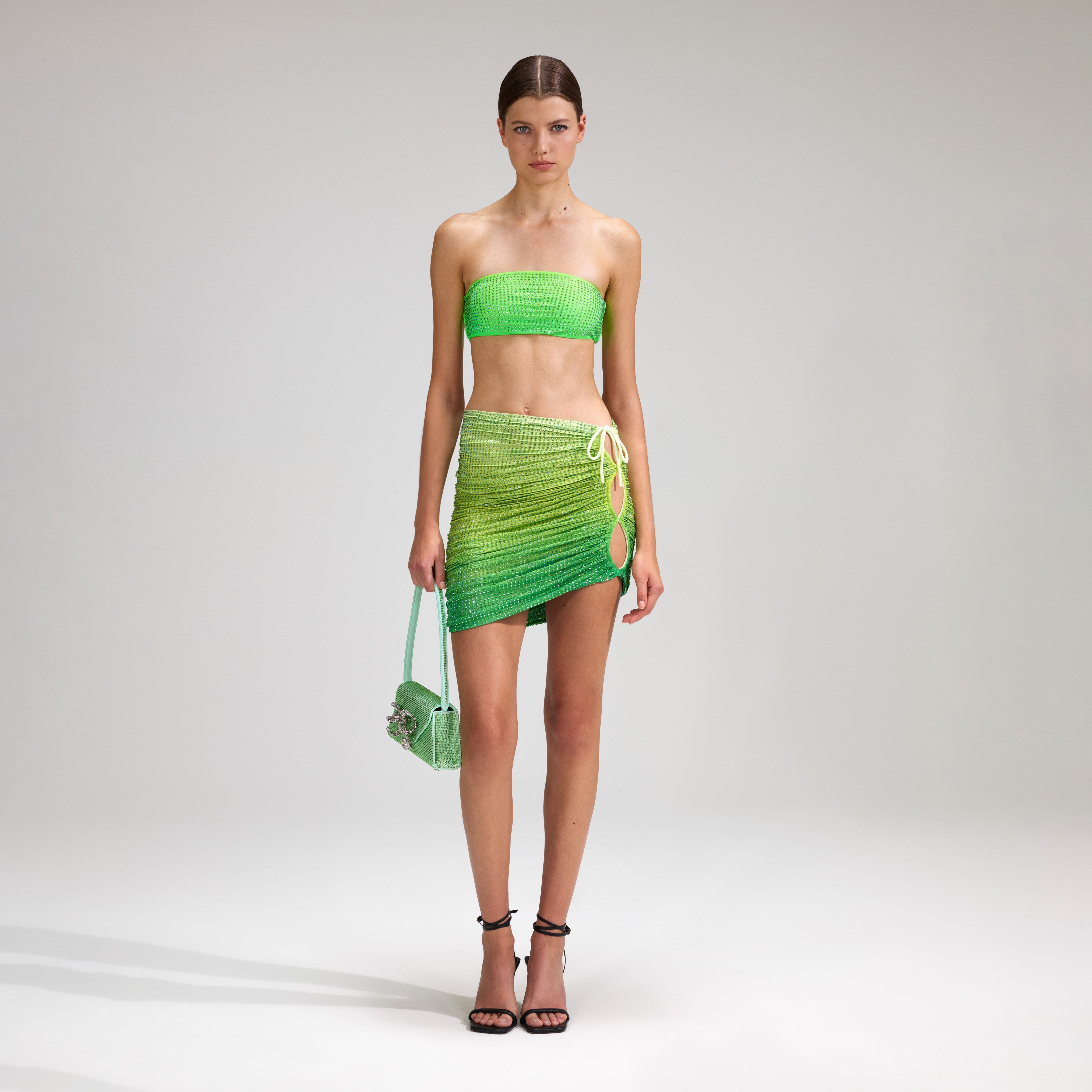 Green Rhinestone Bandeau Bikini Top - 6