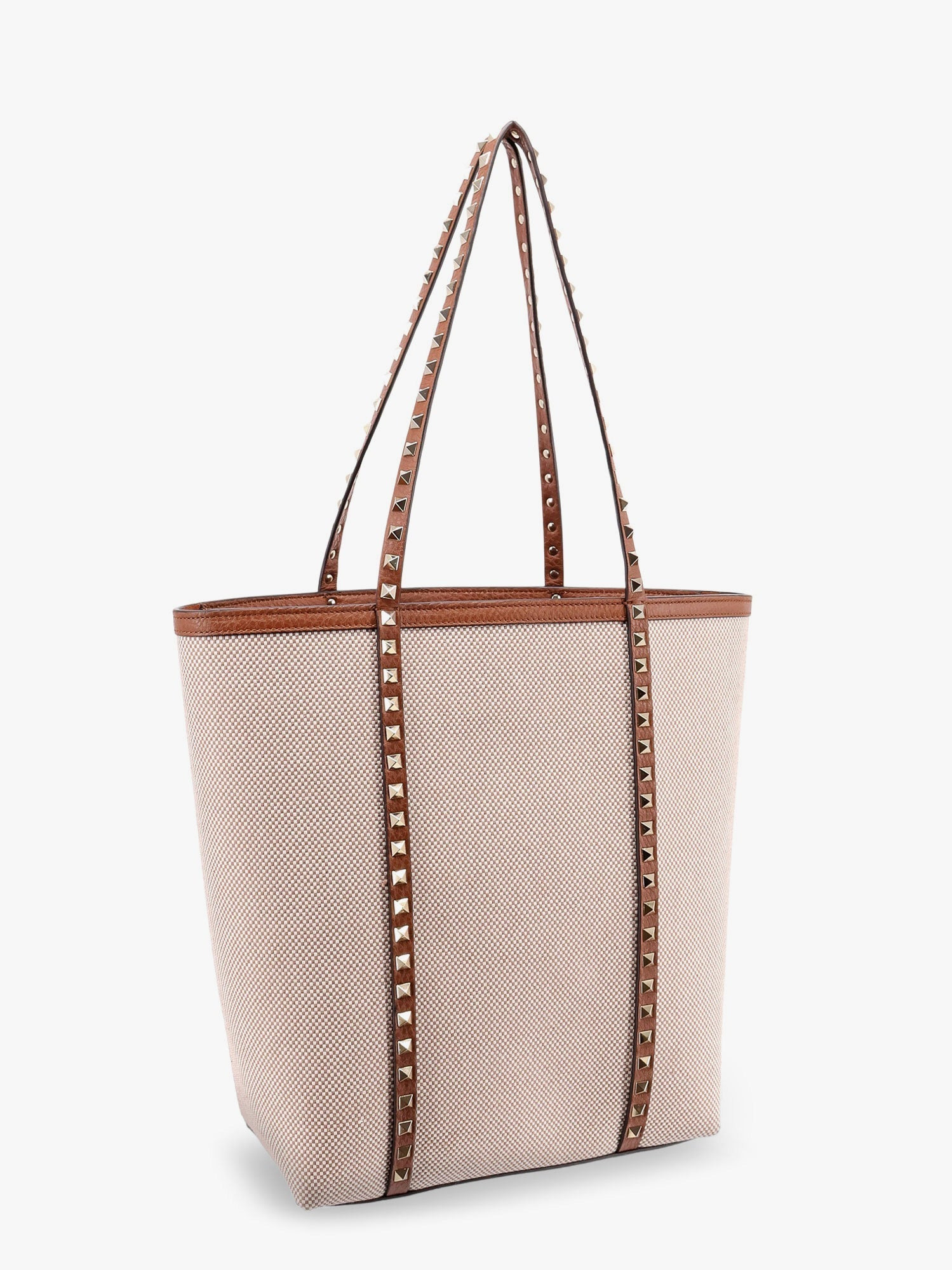 Valentino Garavani Leather And Canvas Shoulder Bag With Iconic Studs - 3