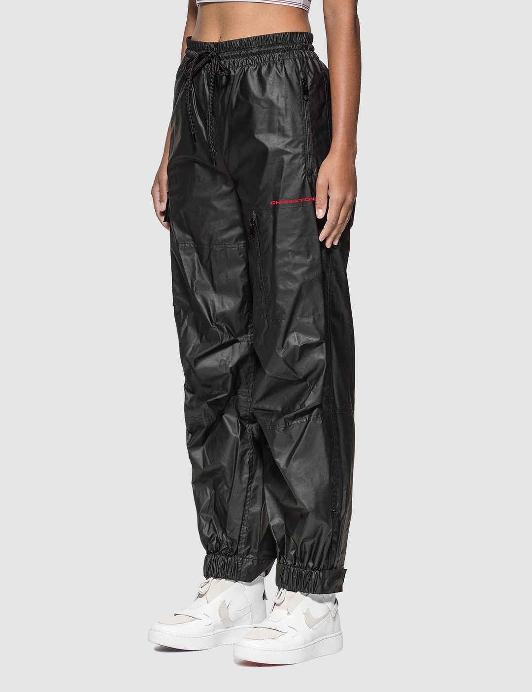 CHYNATOWN PLEATHER NYLON TRACK PANTS - 2