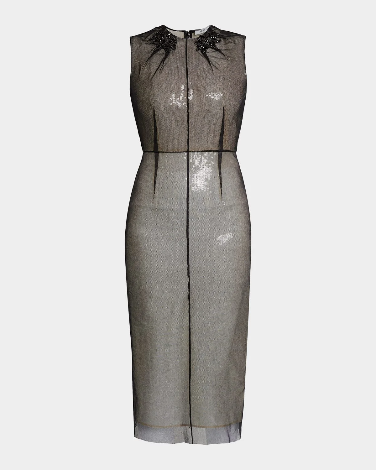 Embellished Organza Sleeveless Sequin Midi Dress - 1