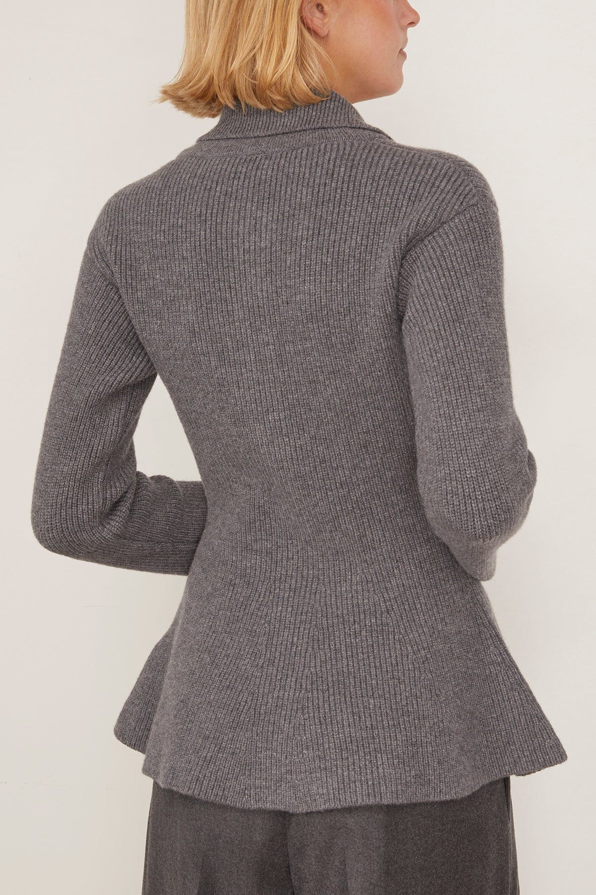Waisted Rib Cardigan in Dark Grey Melange - 4
