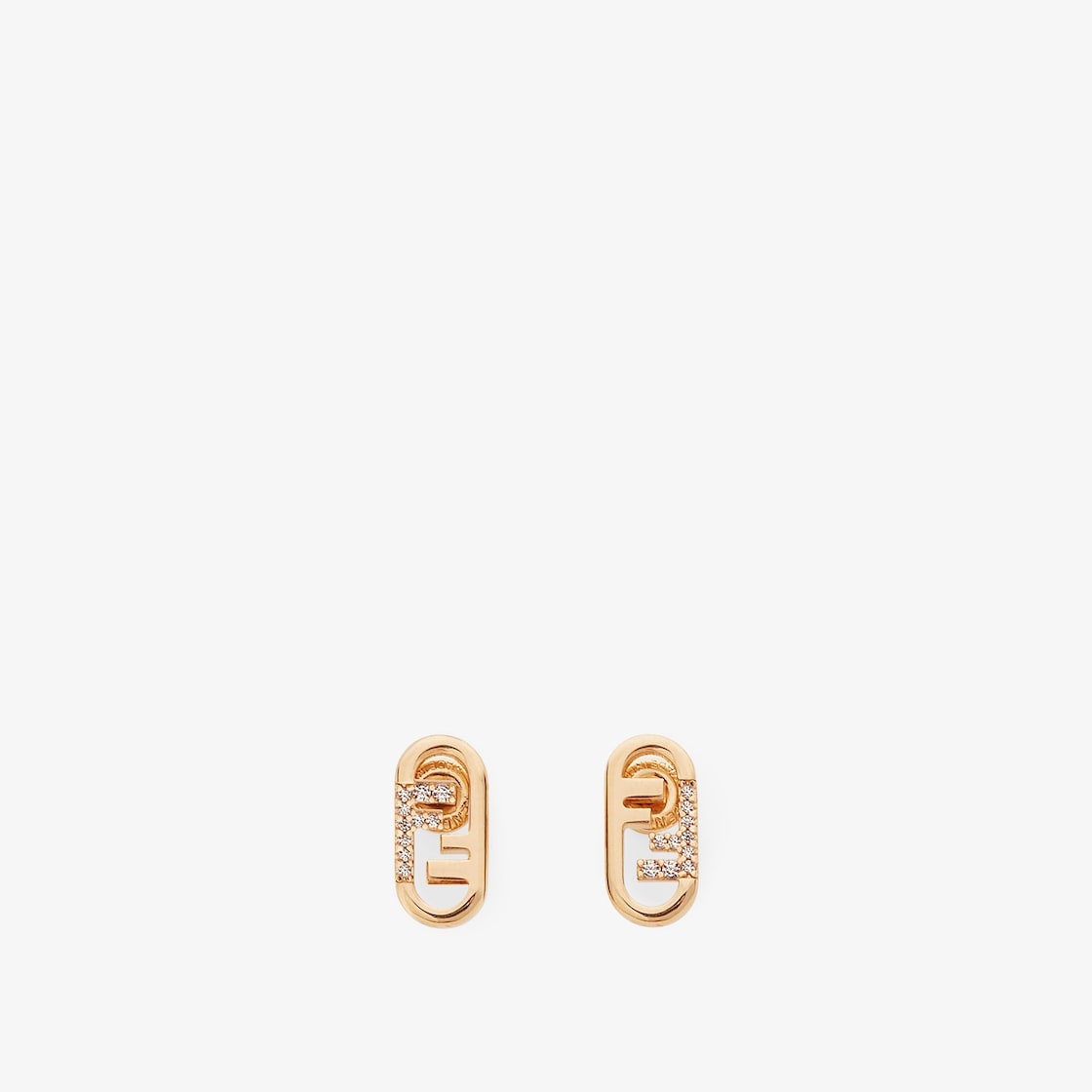 Earrings with Fendi O’Lock motif. Made of metal with a rose-gold finish. Decorated with champagne-co - 1