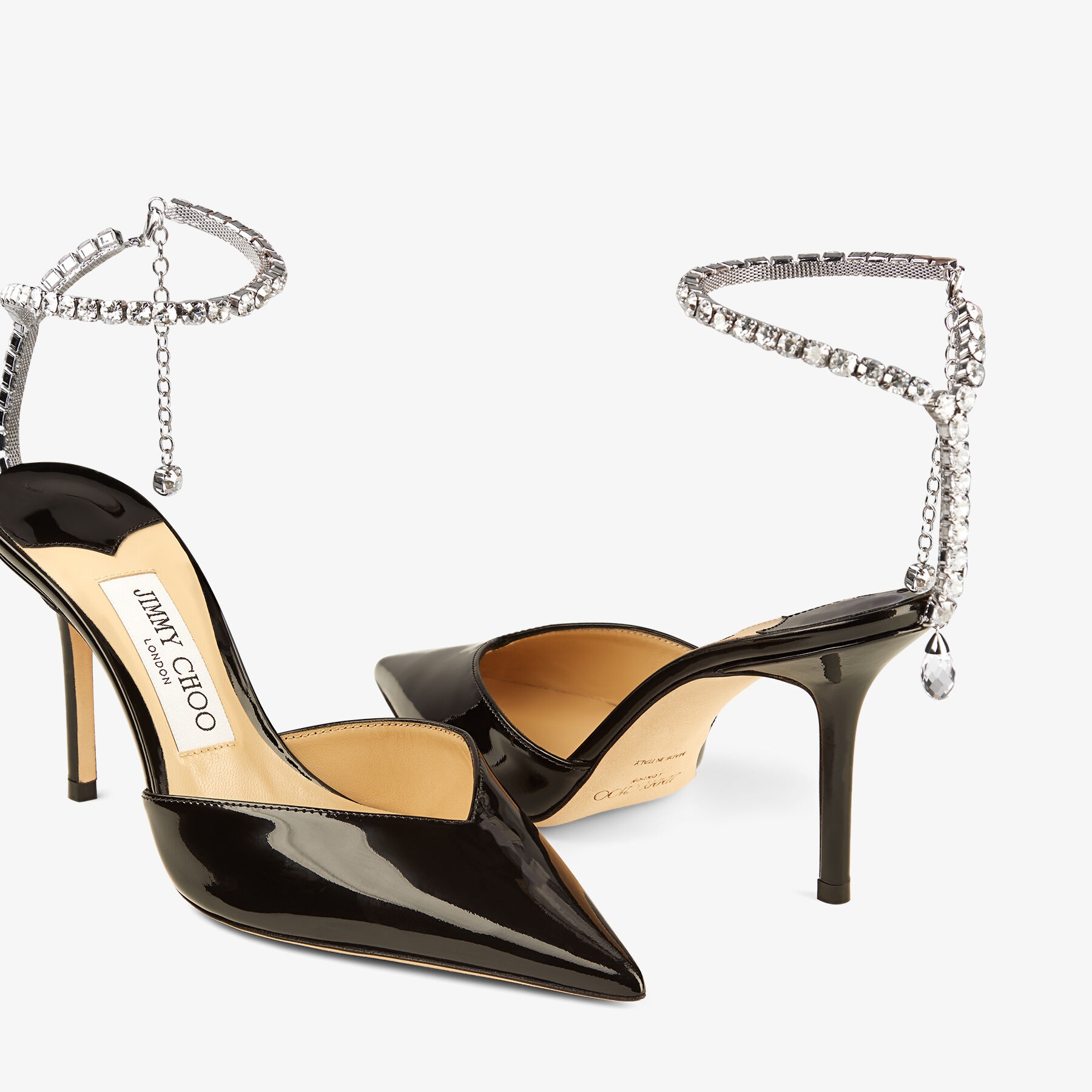 JIMMY CHOO Saeda 85 Black Patent Leather Pumps with Crystal JIMMY CHOO Saeda 85 Black Patent Leather Pumps with Crystal