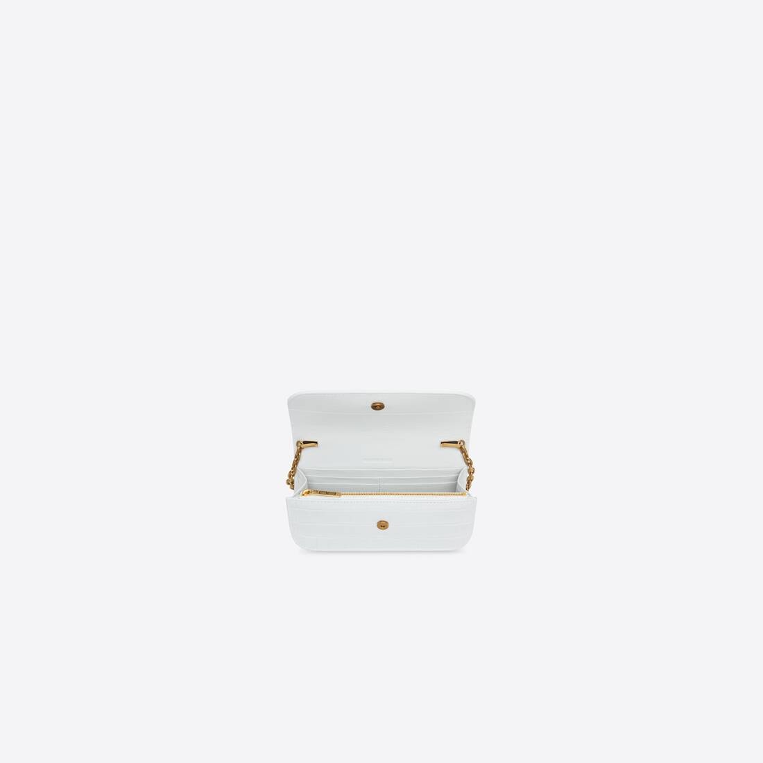 Women's Gossip Wallet On Chain Crocodile Embossed in White - 5