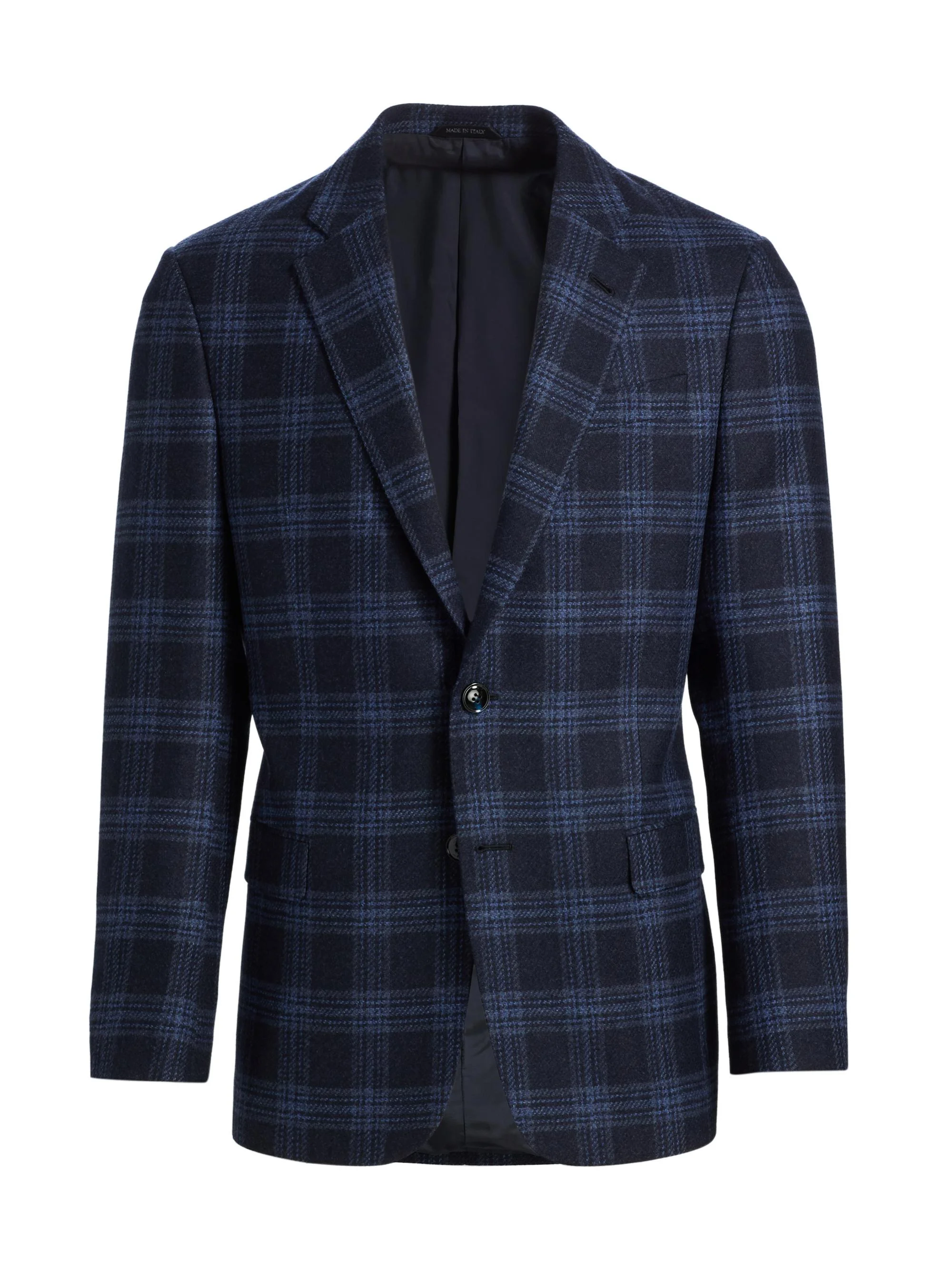 Men's Windowpane Plaid Wool-Cashmere Sport Coat - Sky Captain - 1
