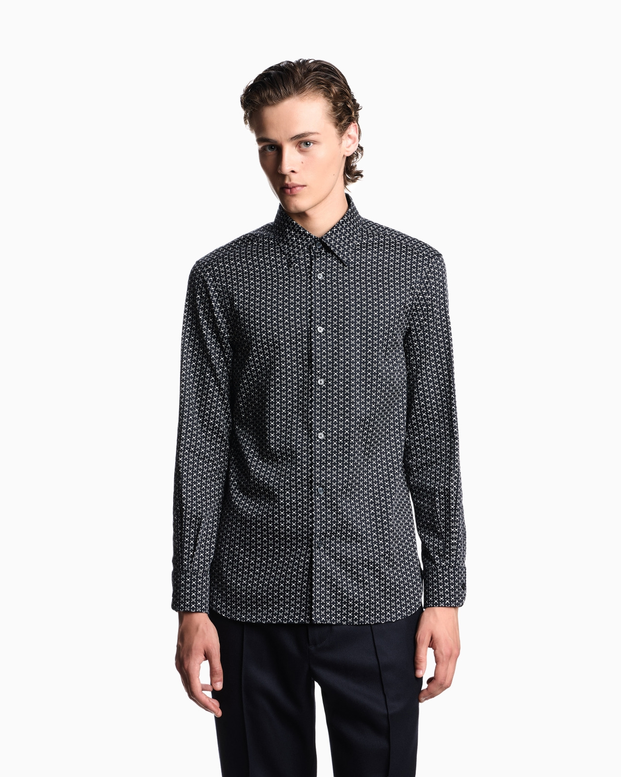 PRINTED-PATTERN STRETCH COTTON SHIRT - 4