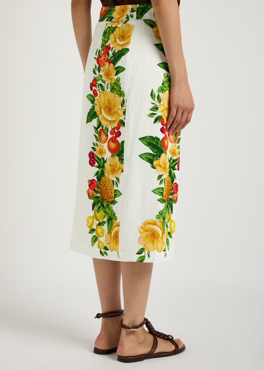 Farm Rio Picnic Flowers Printed Linen Midi Skirt - 3
