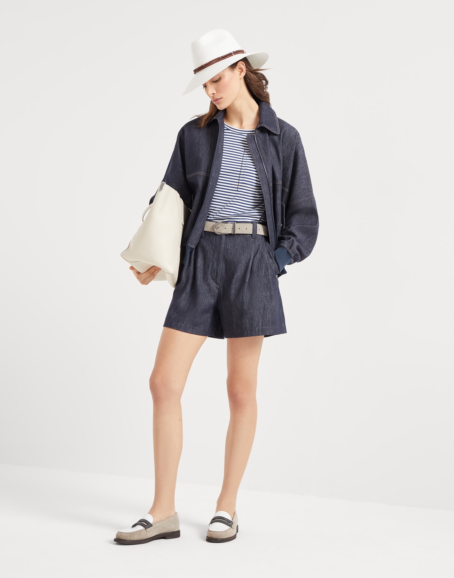Brunello Cucinelli Denim-effect twill baggy shorts with