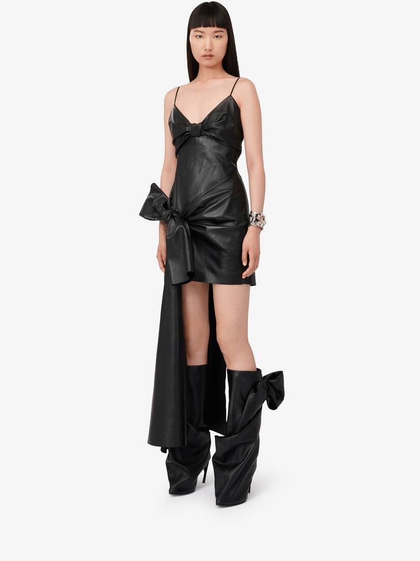 Women's Knotted Drape Dress in Black - 3