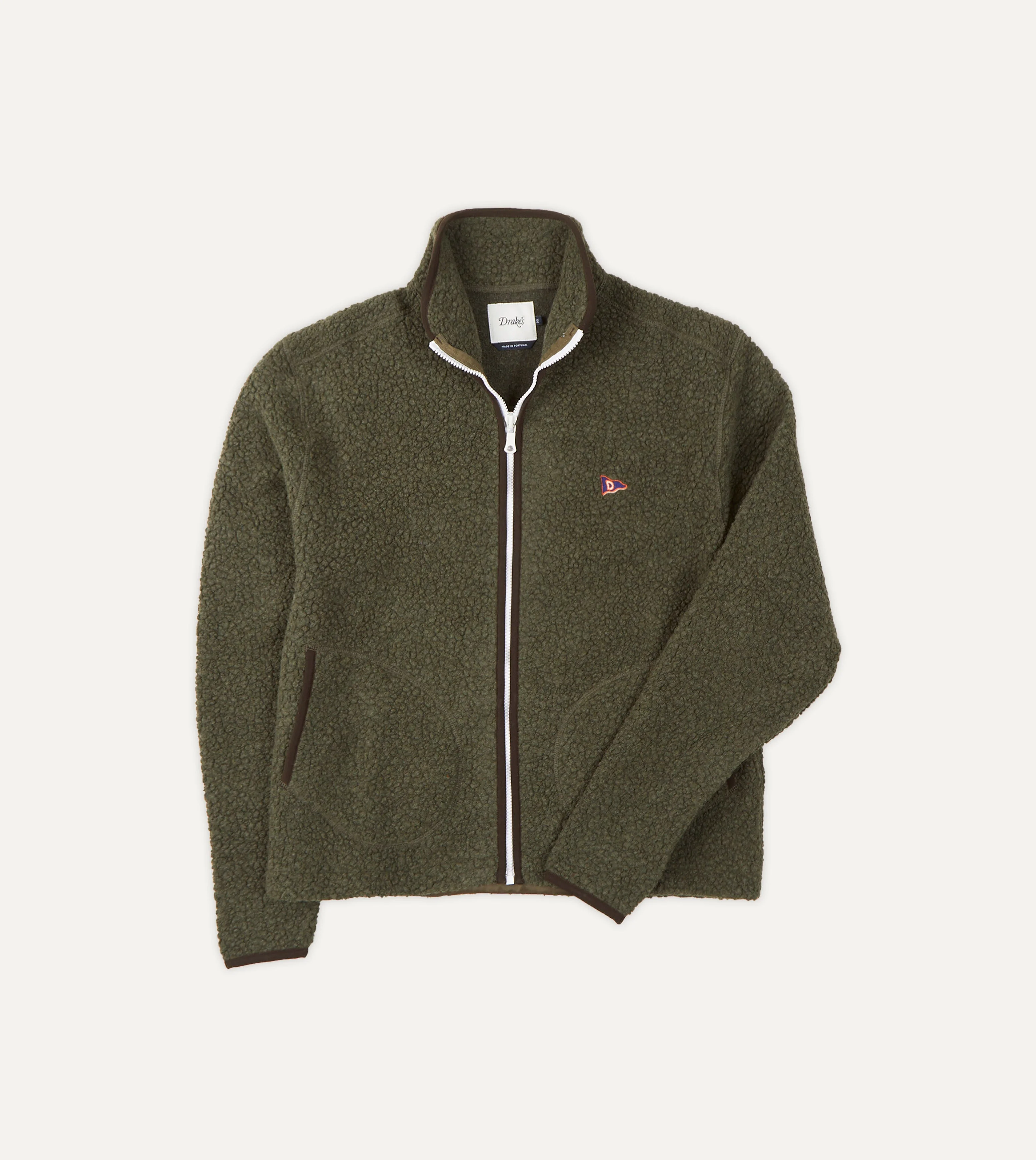 Green Boucle Wool Zip Fleece Jacket - 1