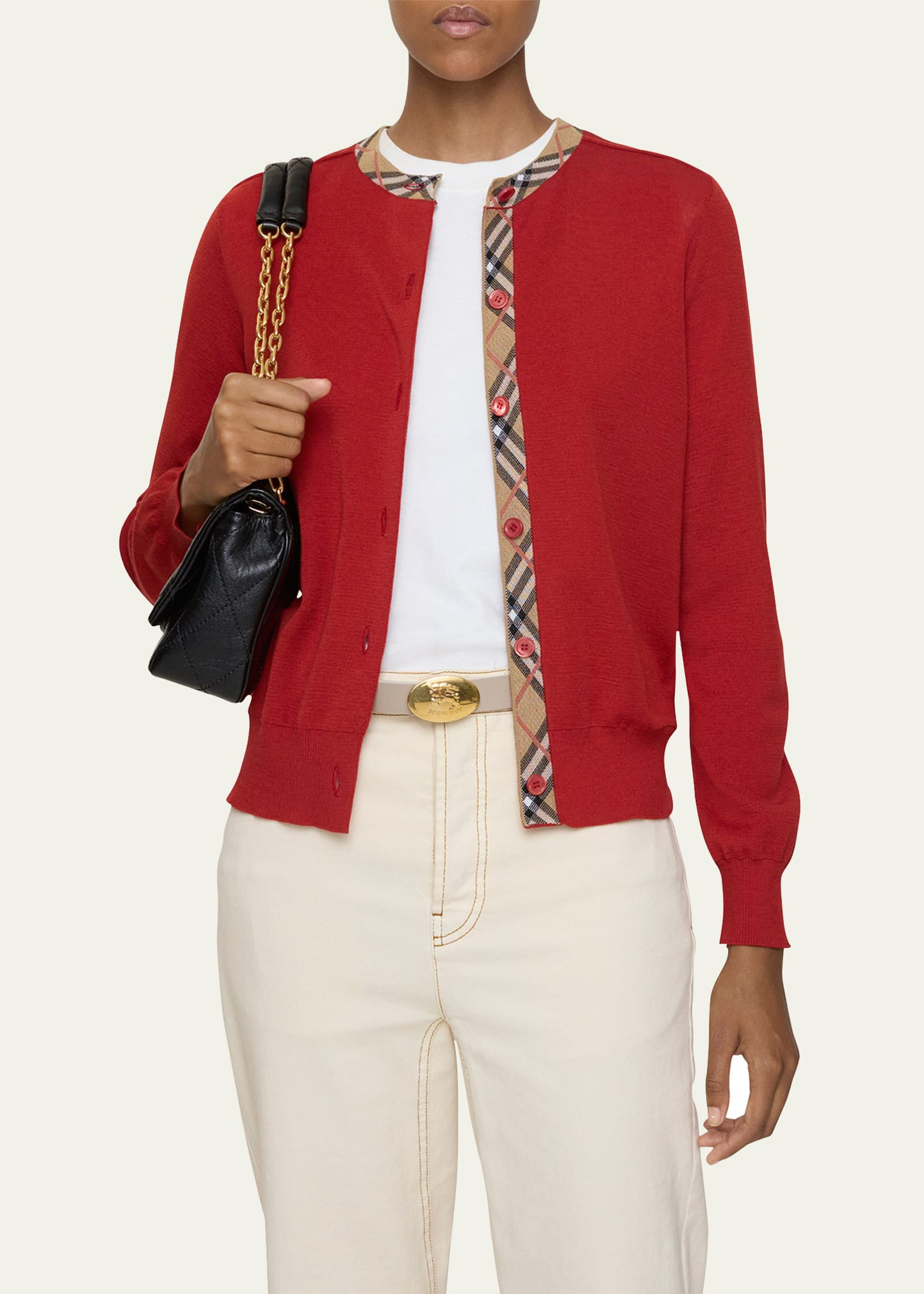 Margot Check-Trim Crewneck Cardigan - 3