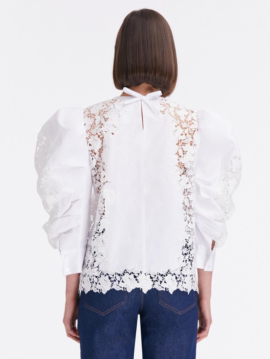 PUFF SLEEVE GARDENIA GUIPURE COTTON BLOUSE - 3