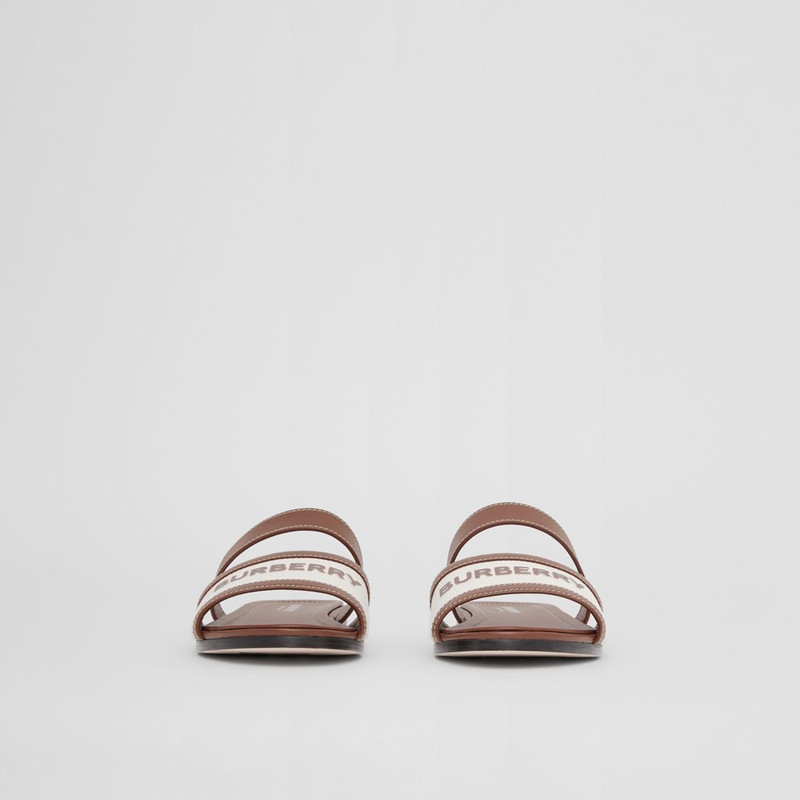 Logo Print Canvas and Leather Sandals 4