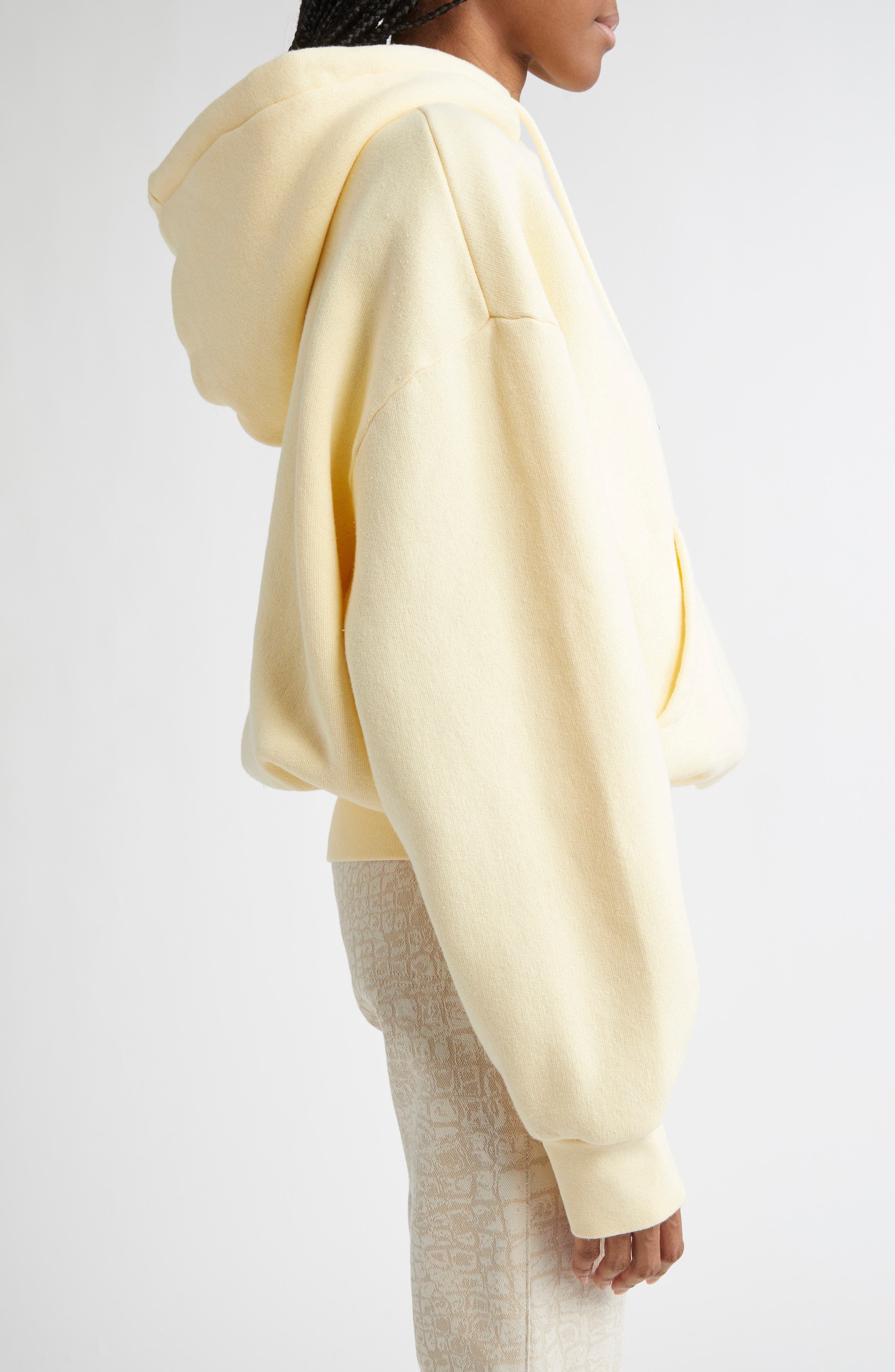 Jacquemus Le Hoodie Corto Embroidered Cotton Fleece Hoodie in Uni Club Beige at Nordstrom - 3