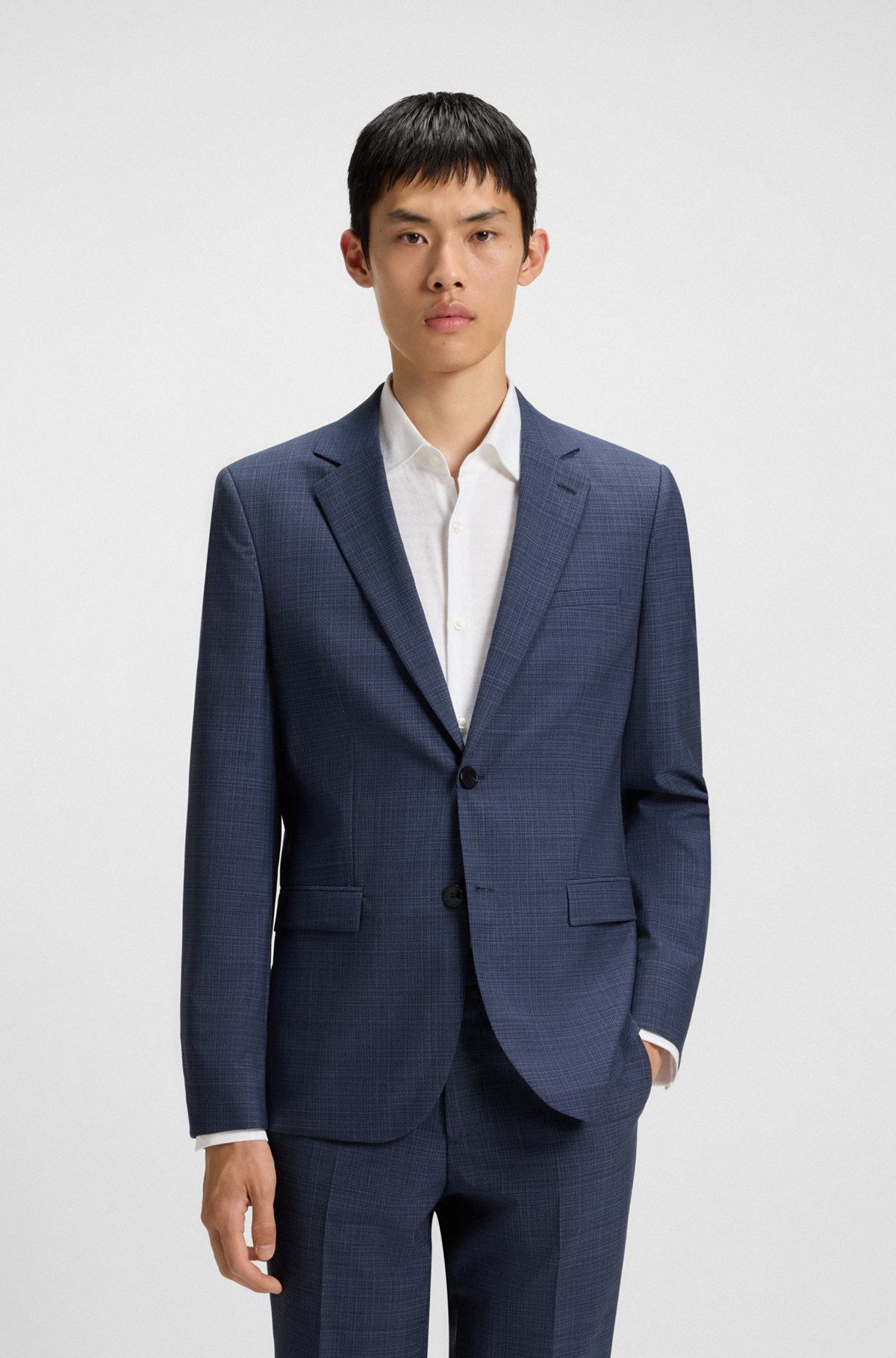 EXTRA-SLIM-FIT BLAZER IN MOULINÉ VIRGIN WOOL - 2