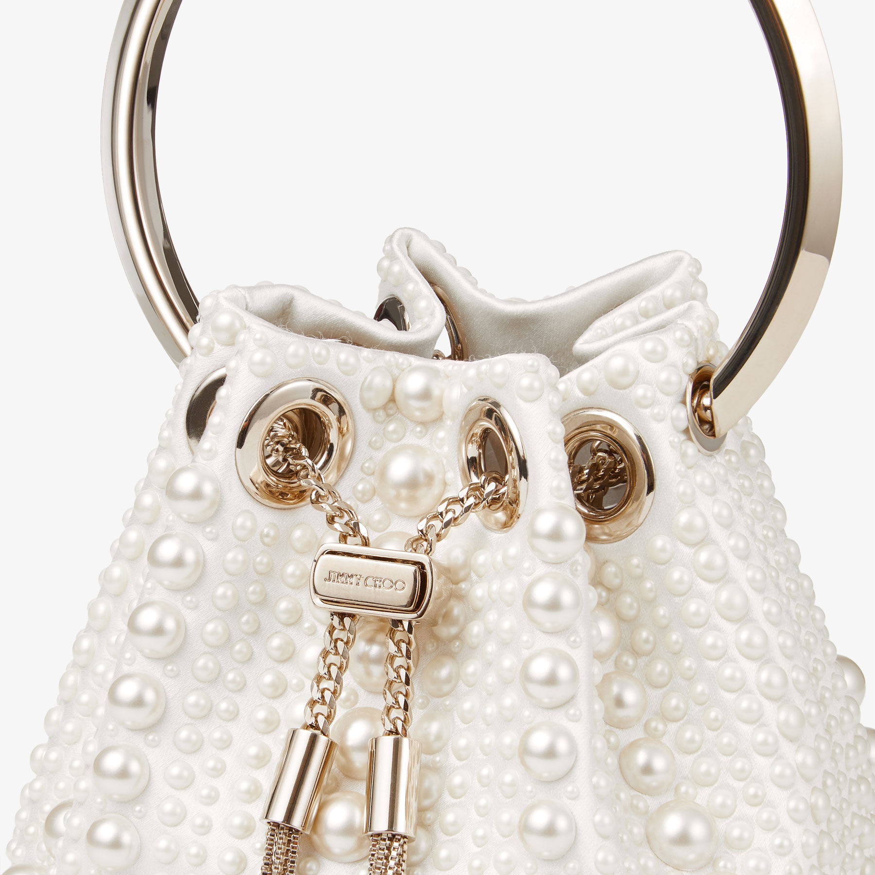 Micro Bon Bon
Ivory Satin Mini Bag with All-Over Pearls - 3