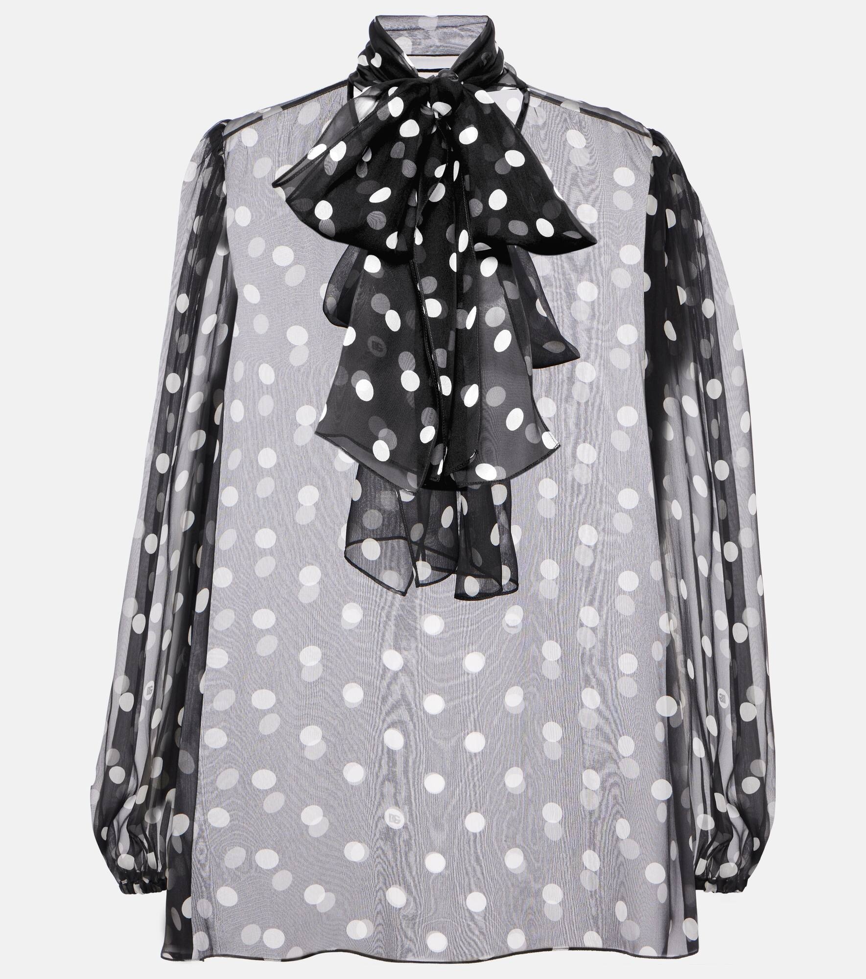 Polka-dot bow-detail silk chiffon blouse - 1