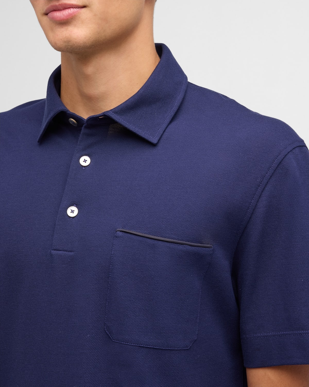 Men's Cotton Polo Shirt with Leather-Trim Pocket - 7