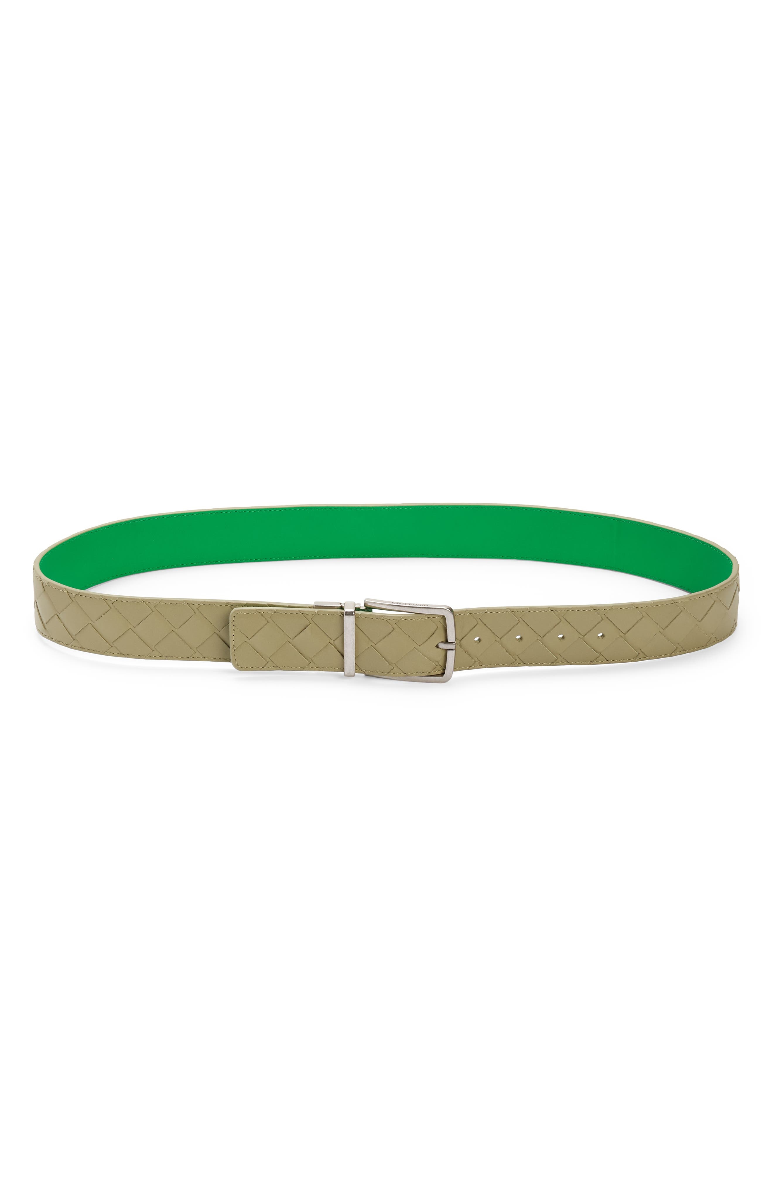 Bottega Veneta Intrecciato Weave Reversible Belt in Travertine/Parakeet/Silver at Nordstrom - 1