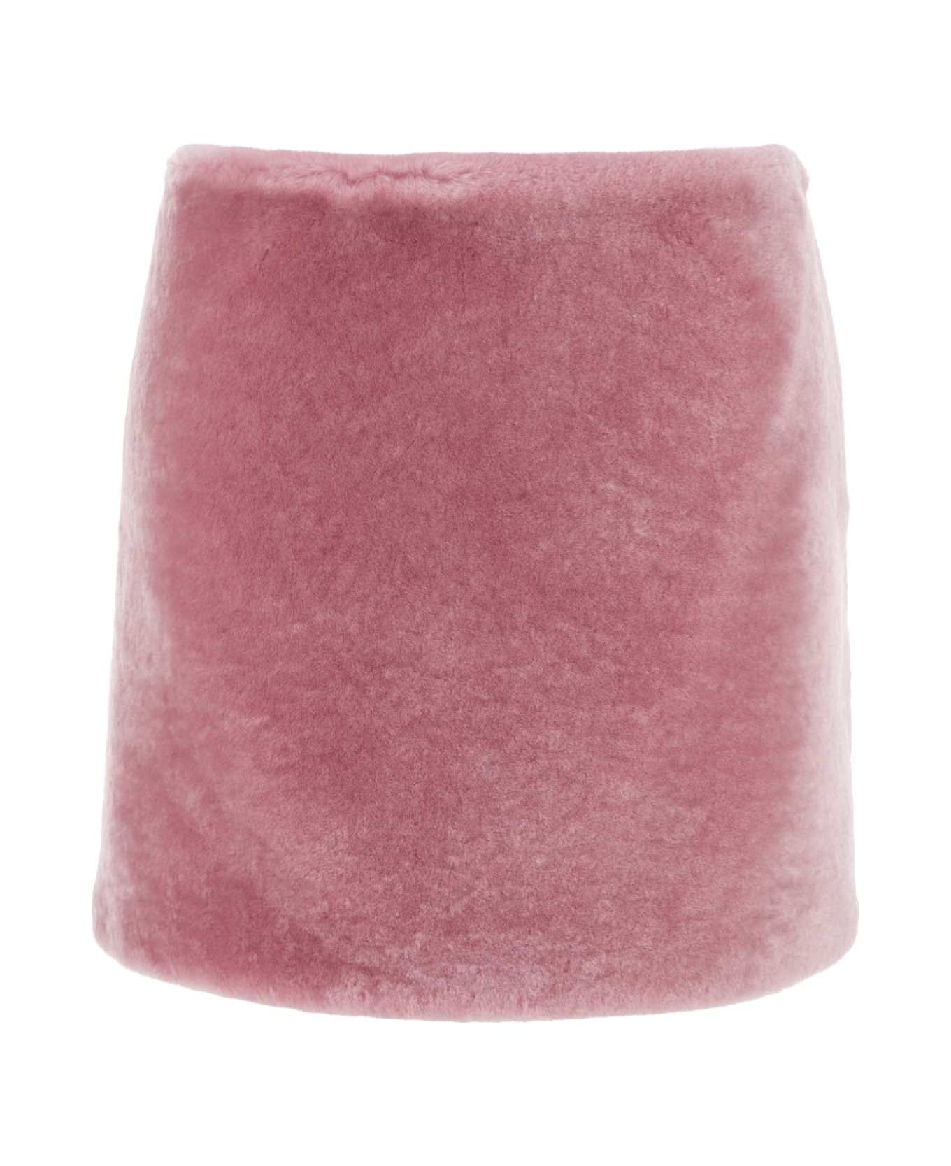 Pink Shearling Skirt - 1