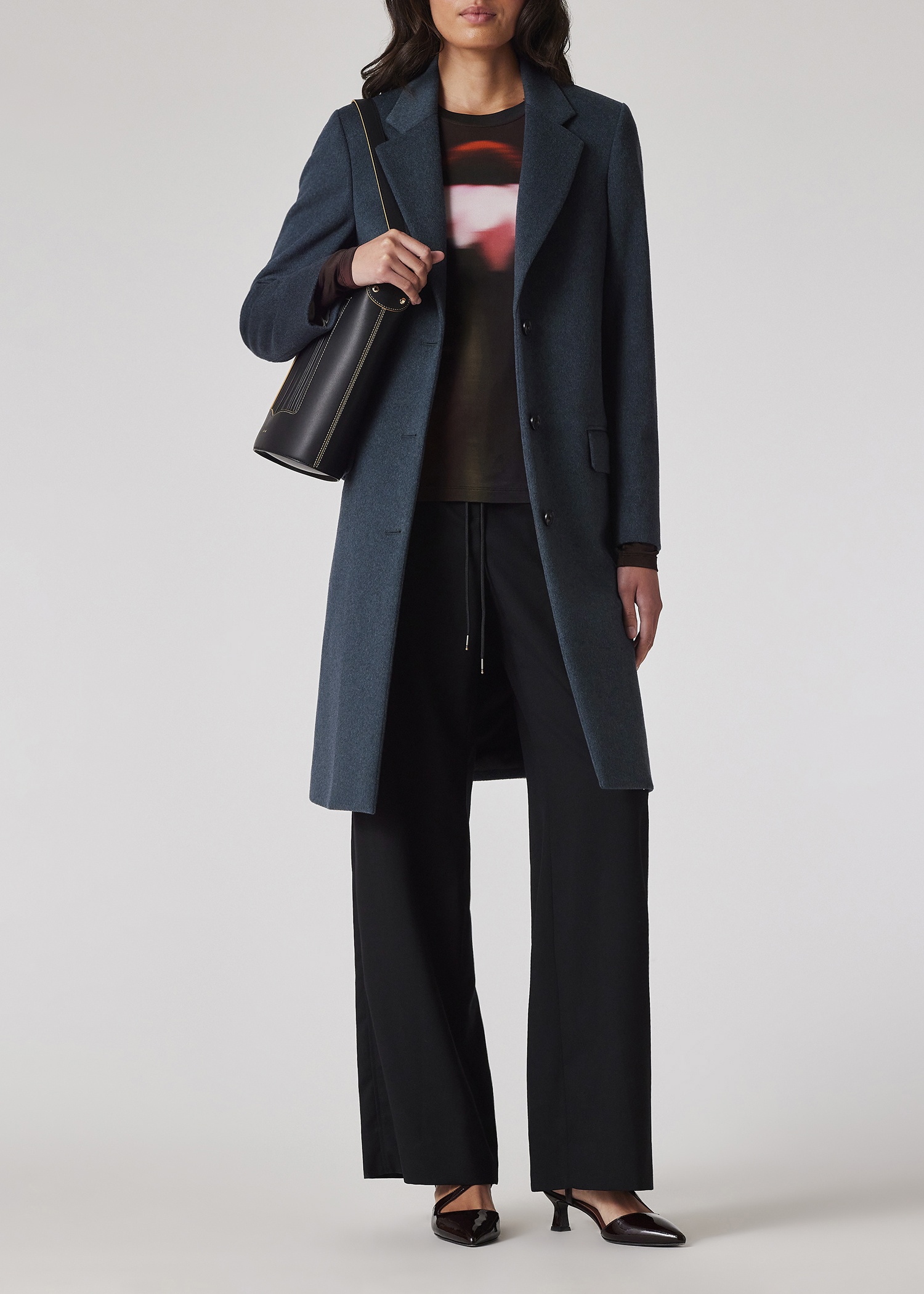 Women's Blue Melange Wool-Cashmere Epsom Coat - 7