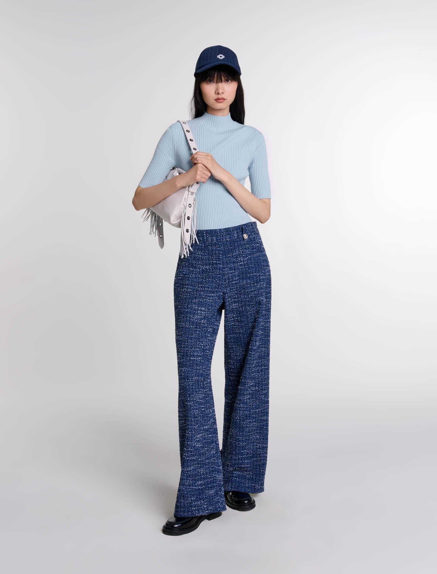 Wide-leg tweed trousers - 2