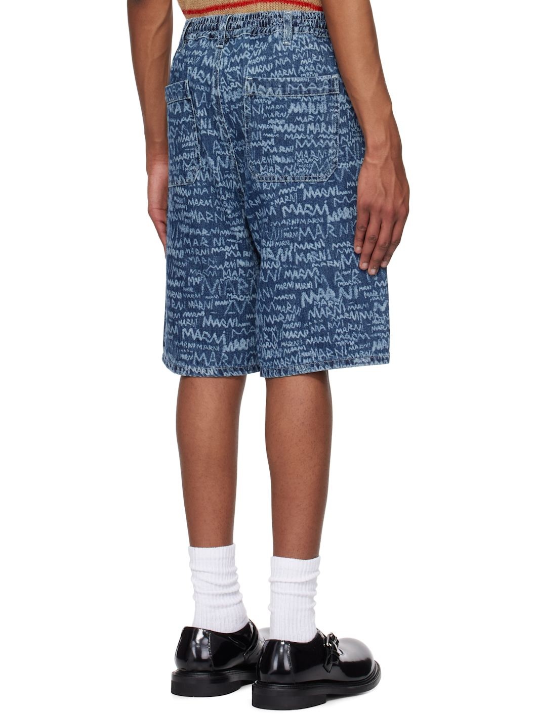 Blue Bleached Lasered Denim Shorts - 3