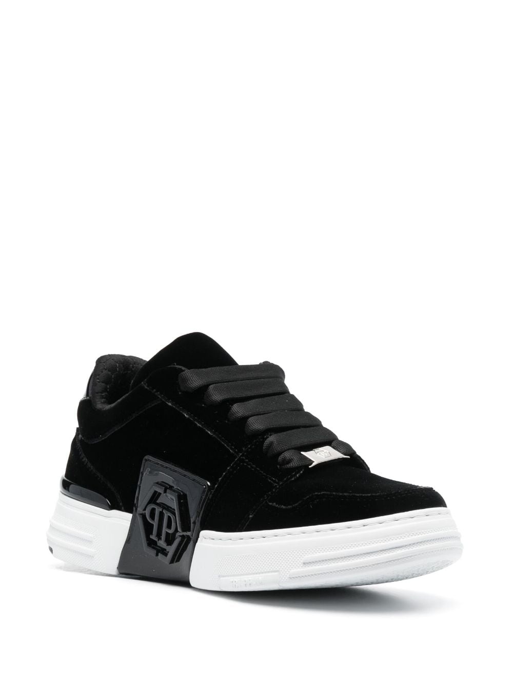 tonal-logo velvet low-top sneakers - 2