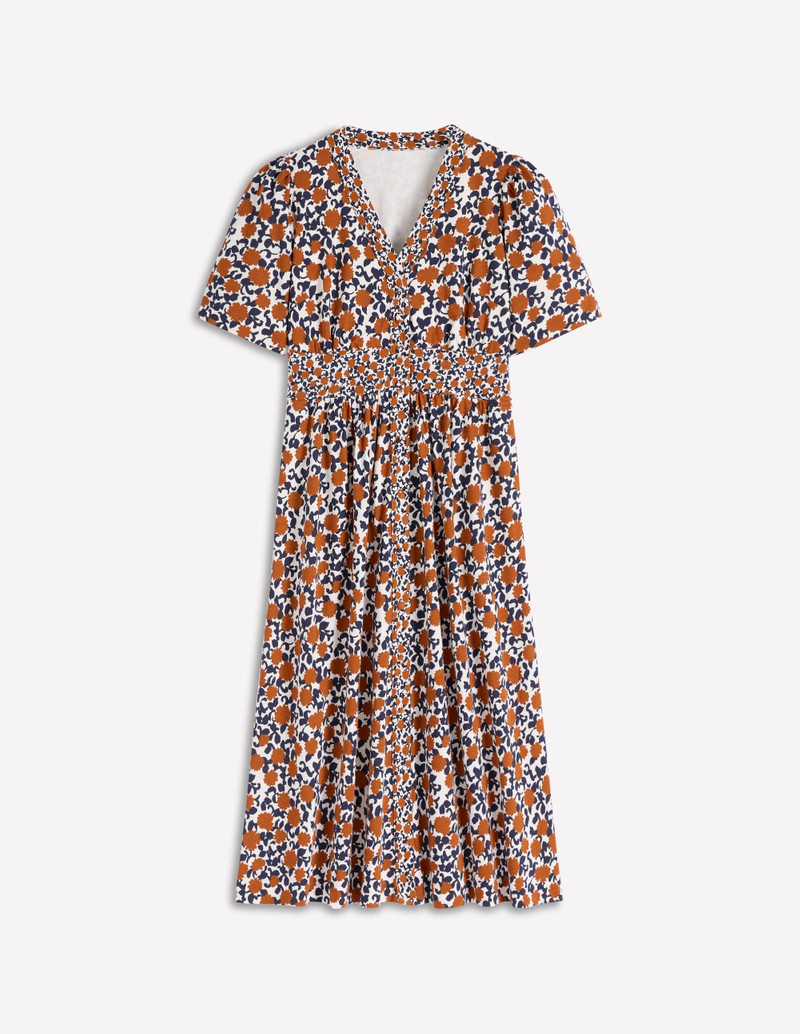 Natalia Jersey Tea Dress-Cognac, Floweret Vine 1