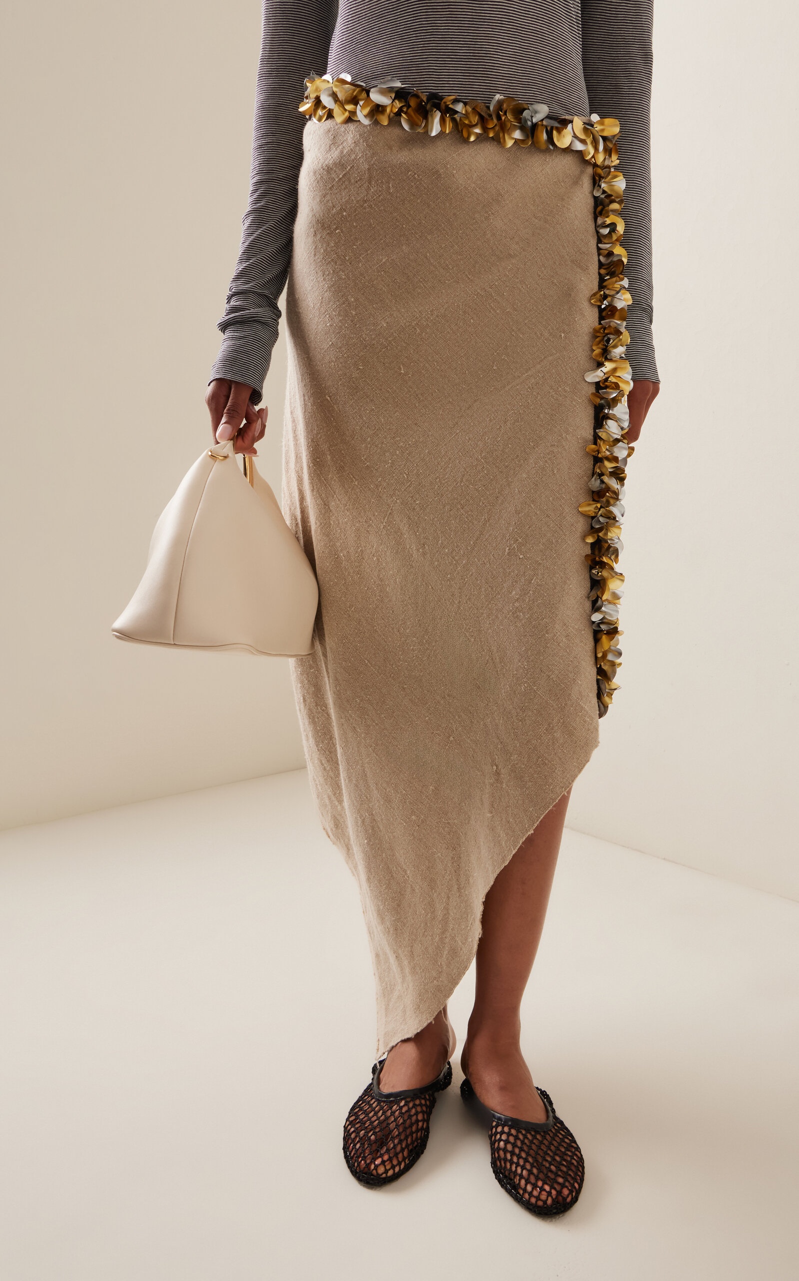 Darliston Embellished Linen Midi Skirt brown - 3