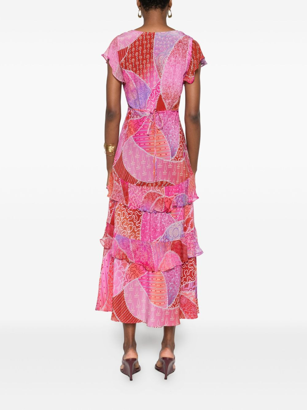 patchwork ruffled midi dress - 4