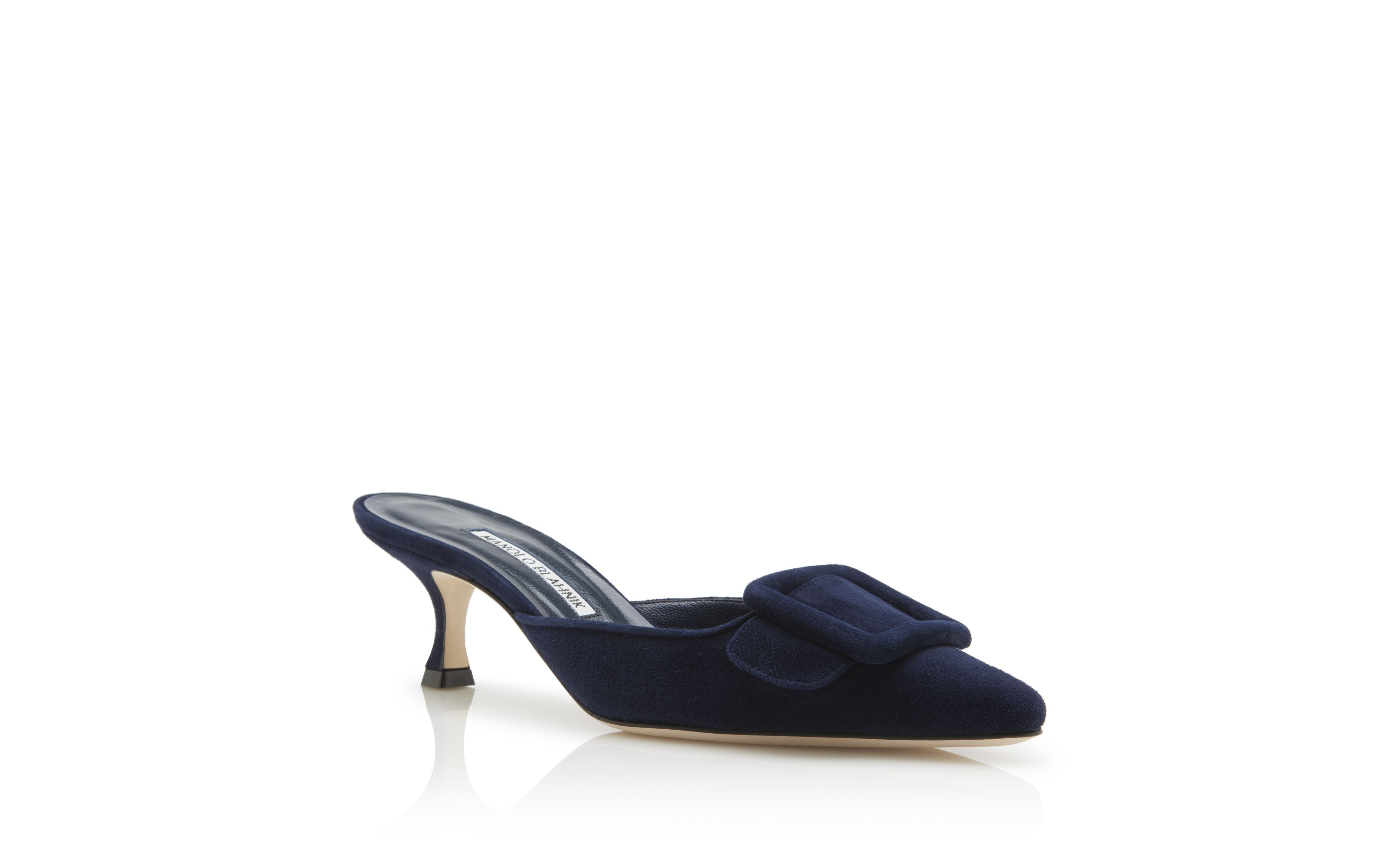 Navy Blue Suede Kitten Heel Mules - 3